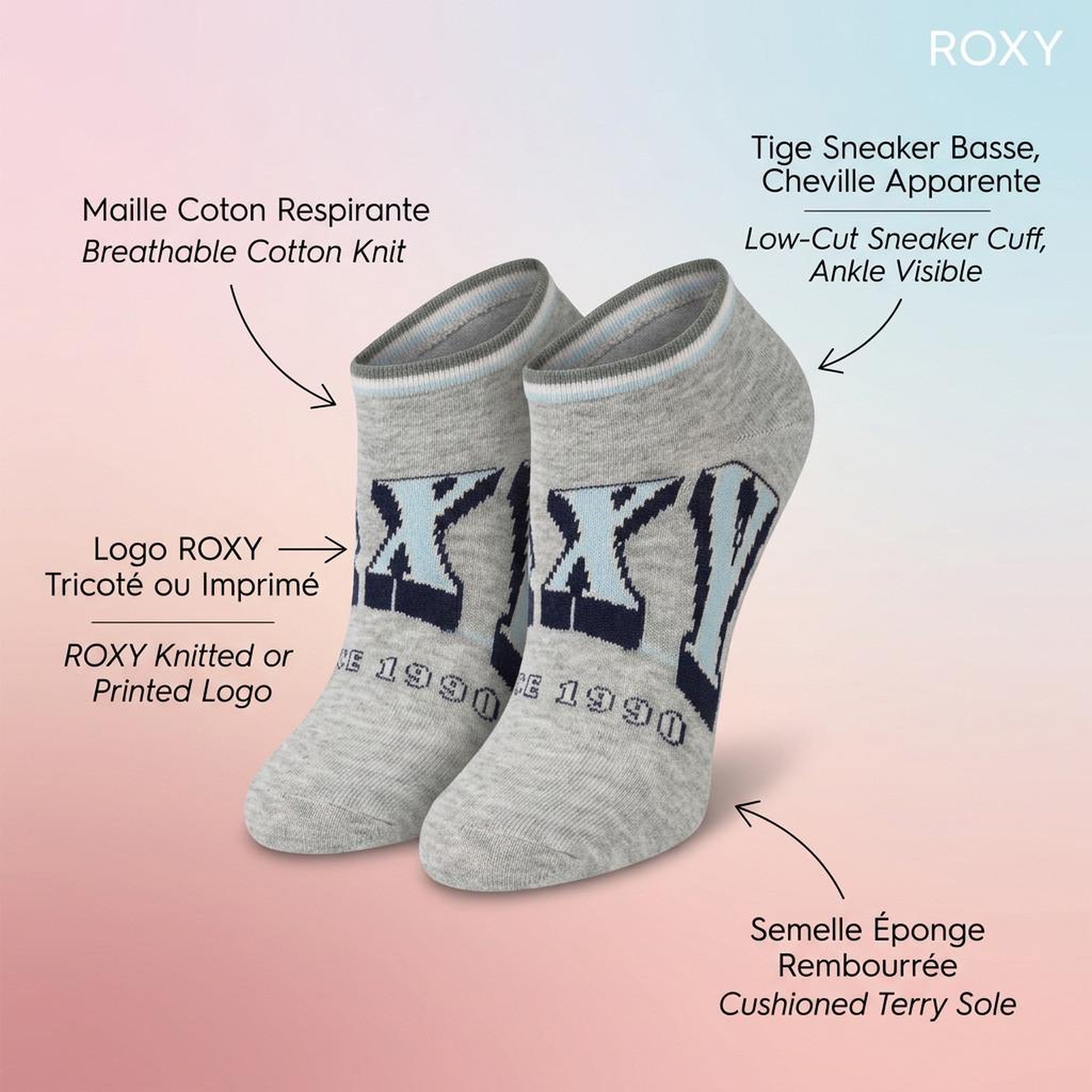 Voir la diapositive 5 : ROXY Roxy chaussettes fille sneaker pack 6 (lot) - coton respirant