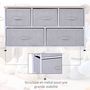 Voir la diapositive 5 : HOMCOM Commode meuble de rangement dim. 100L x 30l x 54H cm 5 tiroirs non-tissés gris structure métal blanc plateau MDF bois clair