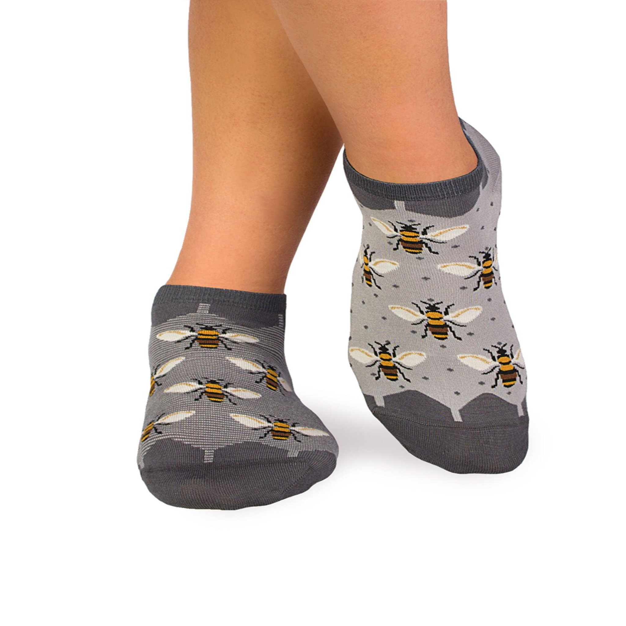 PIRIN HILL Socquettes en bambou abeilles - grises. Coloris disponibles : Gris