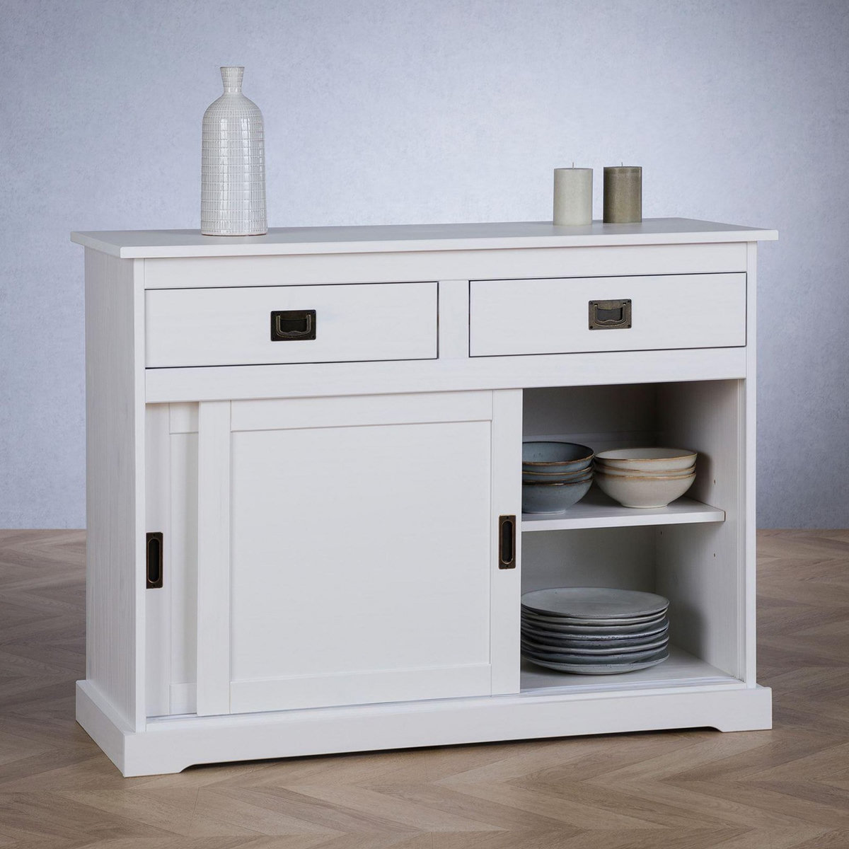 IDIMEX Buffet SAVONA en pin massif, 2 tiroirs et 2 portes