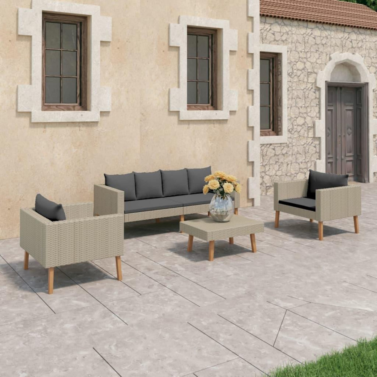 VIDAXL Salon de jardin 4 pcs avec coussins Resine tressee Beige
