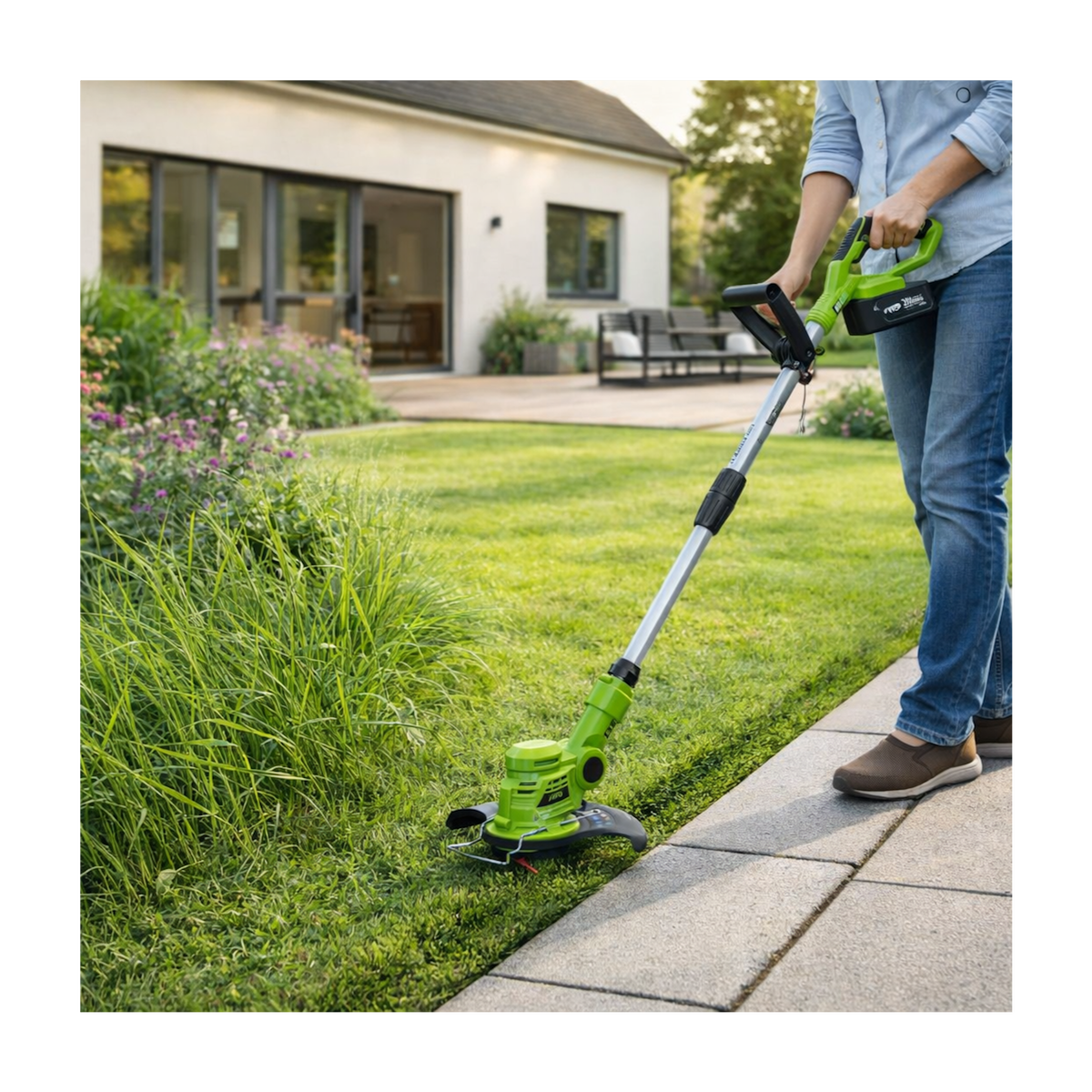 VITO Coupe Bordure sans fil avec Batterie 20V 3.0AH + Chargeur + Jeu de 20 lames coupantes Mat télescopique VITO