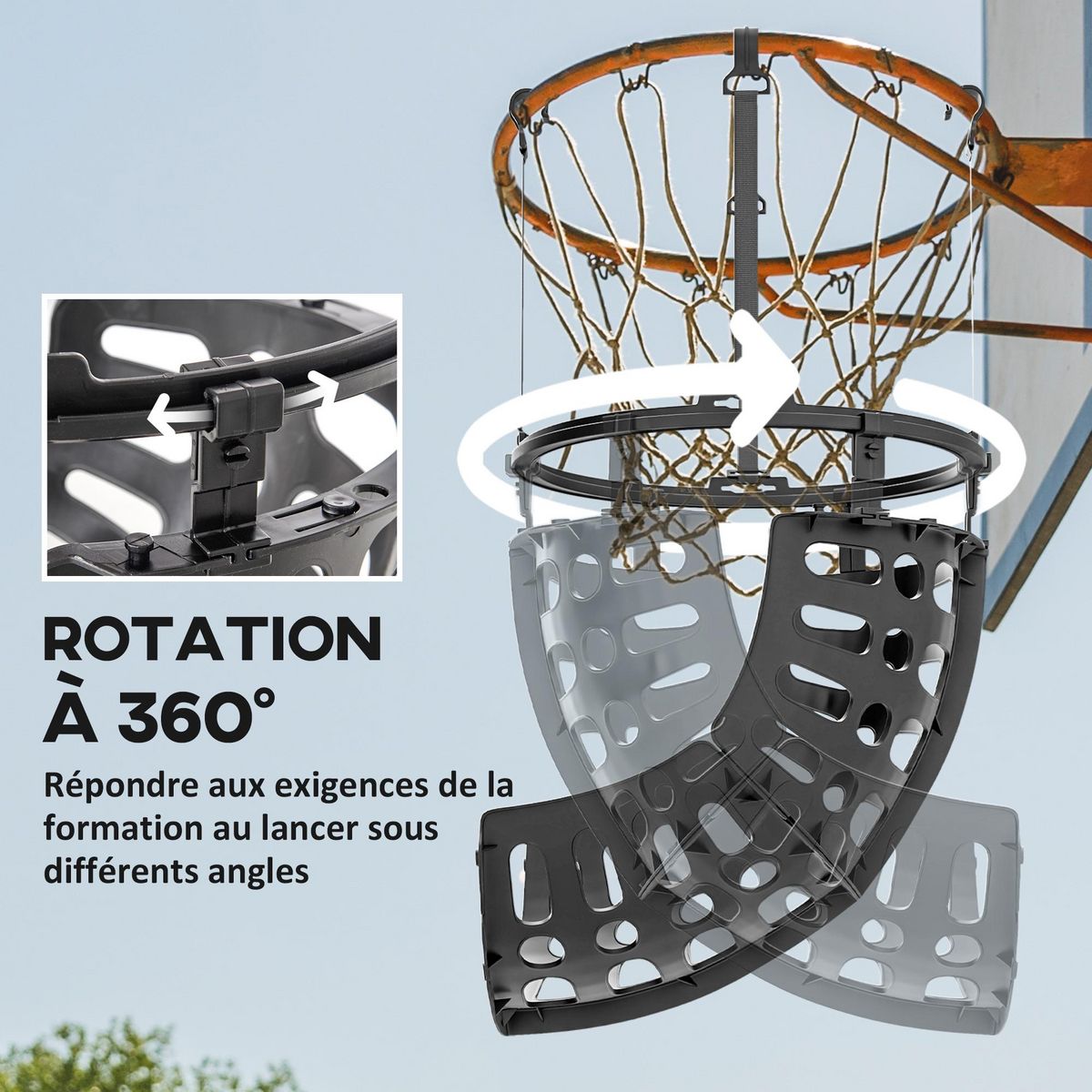 HOMCOM Retour de ballon de basket-ball - rotation 360°, hauteur réglable, crochets amovibles - noir