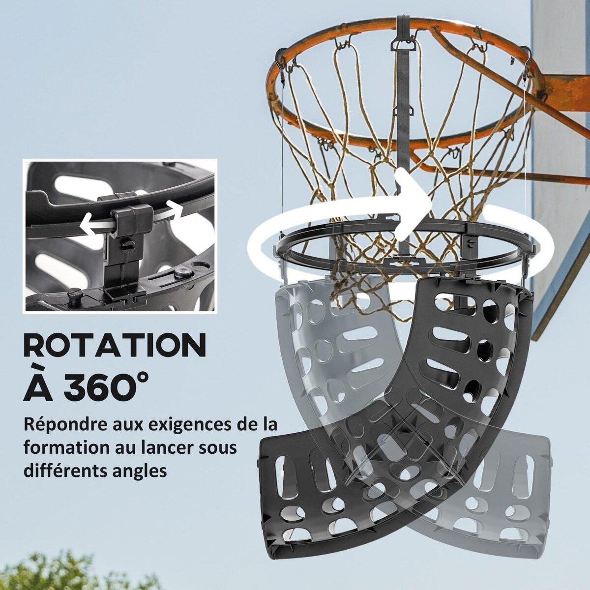 HOMCOM Retour de ballon de basket-ball - rotation 360°, hauteur réglable, crochets amovibles - noir