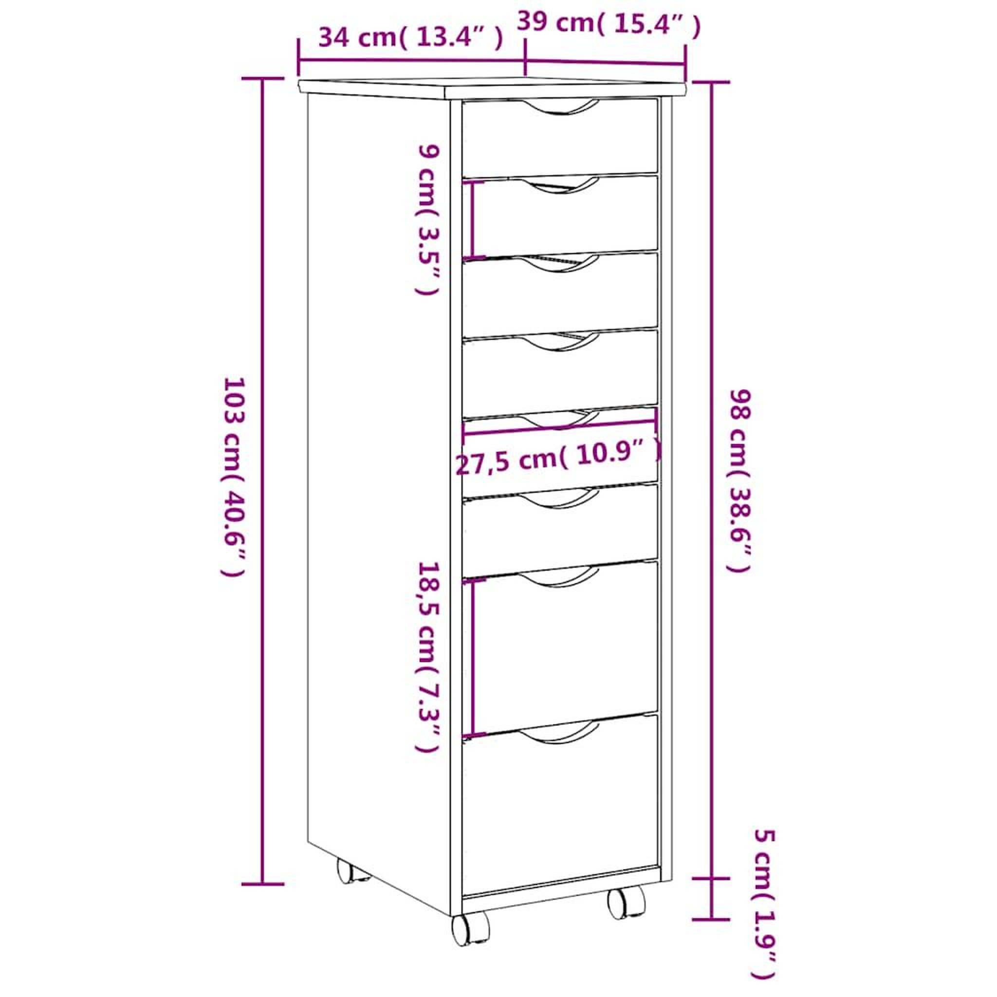 Voir la diapositive 6 : VIDAXL Armoire roulante avec tiroirs MOSS bois de pin marron miel