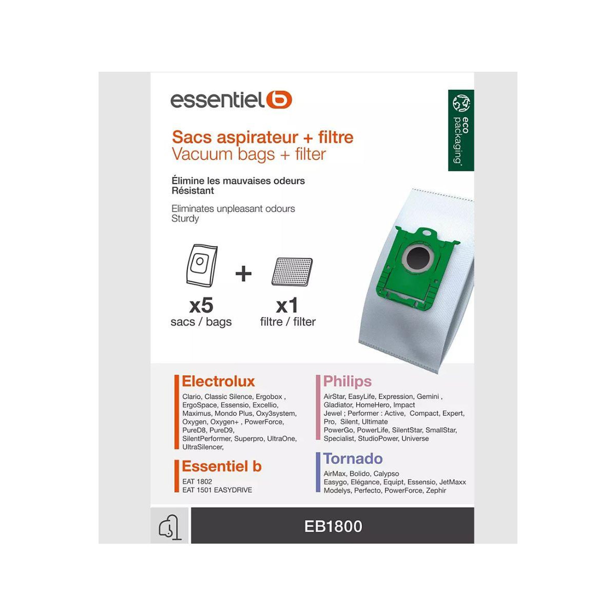 Voir la diapositive 3 : ESSENTIEL B Sac aspirateur eb1800