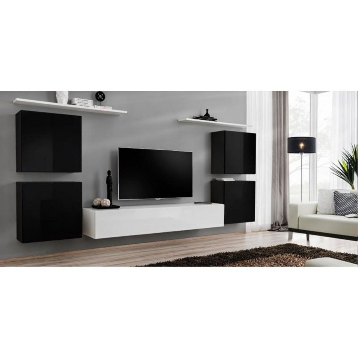 Paris Prix Meuble TV Mural Design  Switch IV  320cm Noir & Blanc