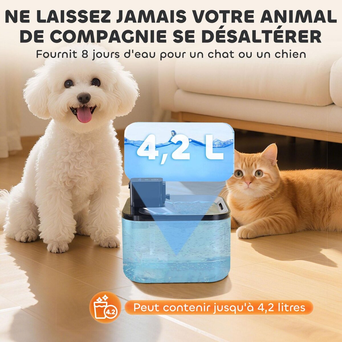 PAWHUT Fontaine à eau pour chat 4,2L filtration 3 étapes charge USB câble + nombreux accessoires inclus acier inox