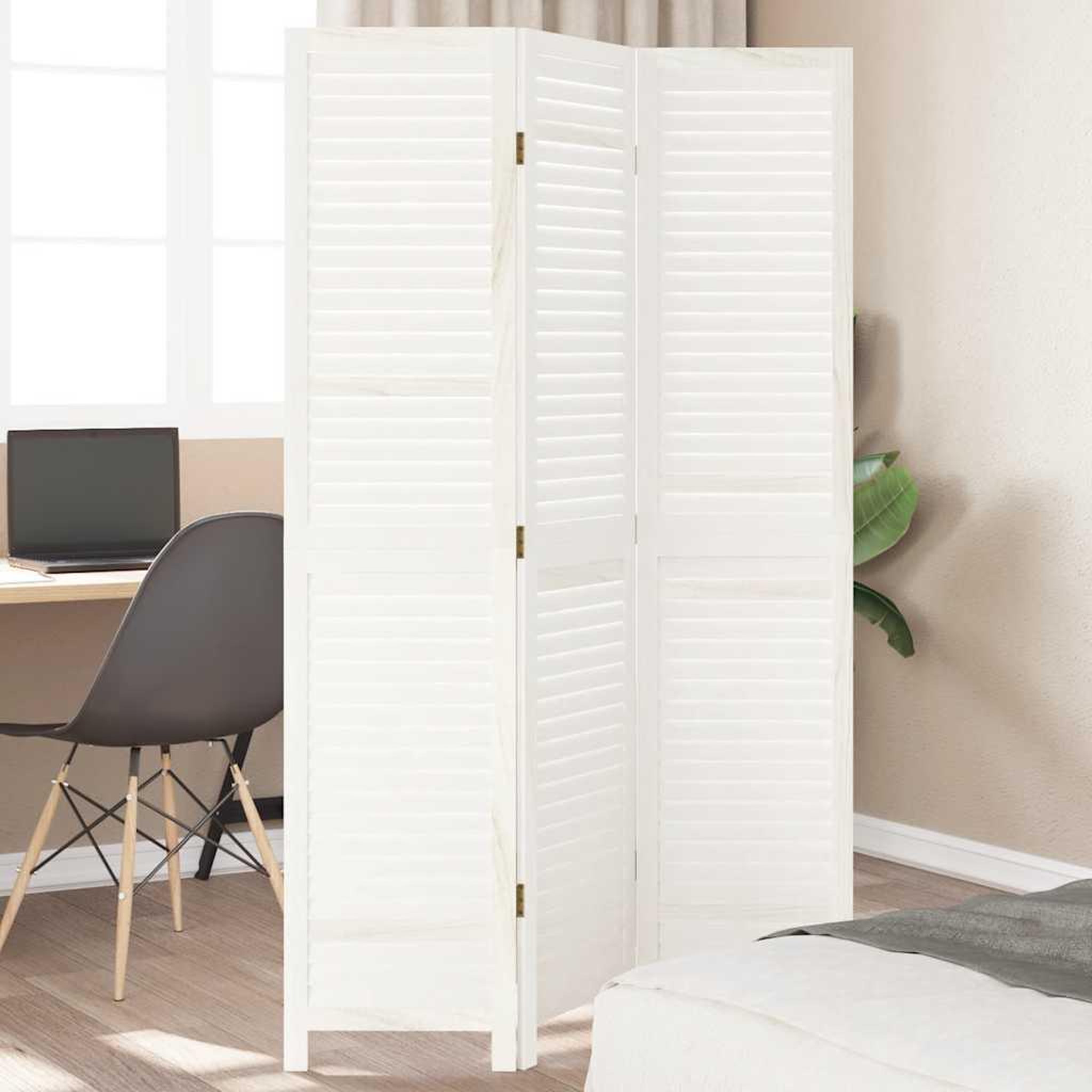 VIDAXL Cloison de separation 3 panneaux blanc bois de paulownia massif