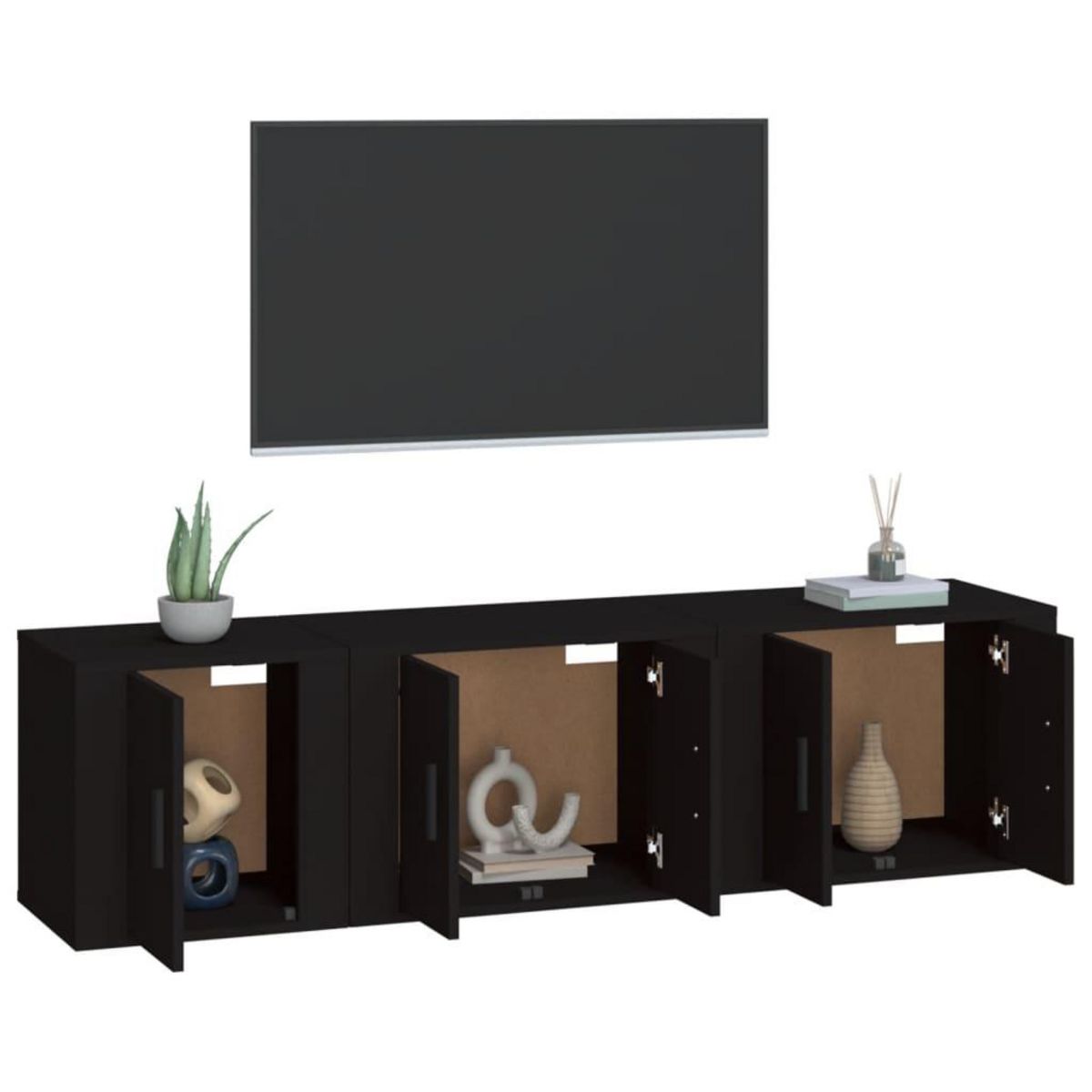VIDAXL Ensemble de meubles TV 3 pcs Noir Bois d'ingenierie