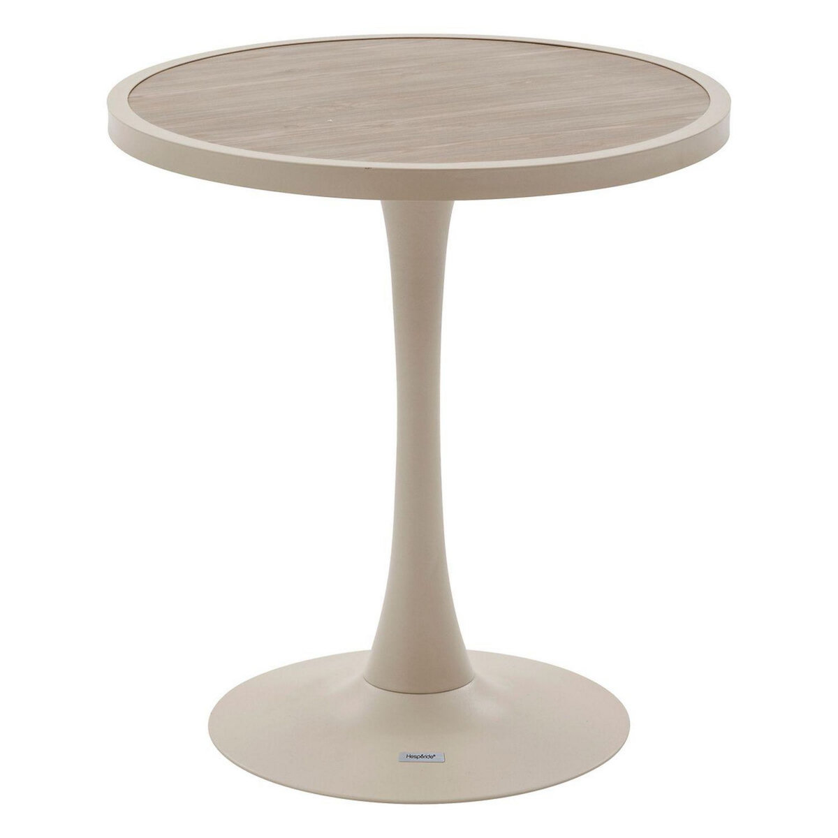 HESPERIDE Table de jardin bistro ronde en aluminium effet bois 2 places OVIALON - Lin et argile