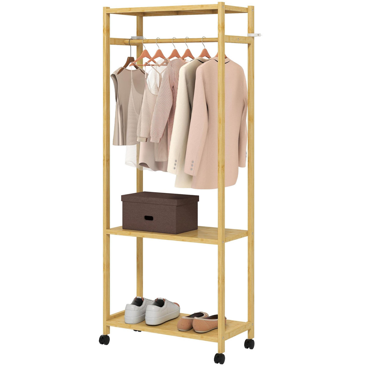 HOMCOM Portant à vêtements mobile bois bambou penderie 2 étagères