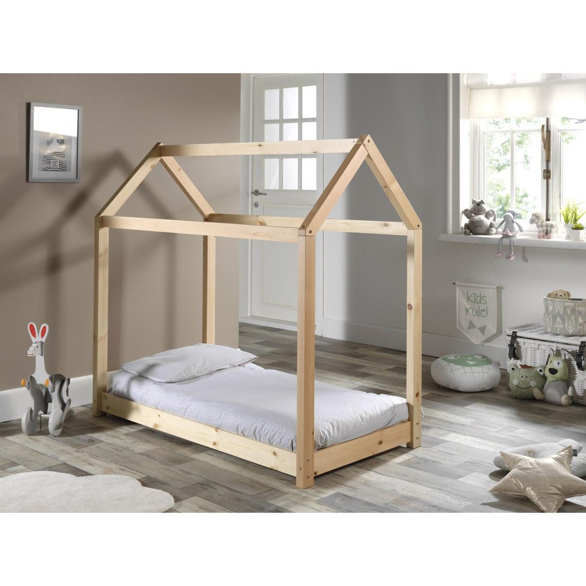 Voir la diapositive 4 : Paris Prix Lit enfant & matelas  cabane  70x140cm naturel