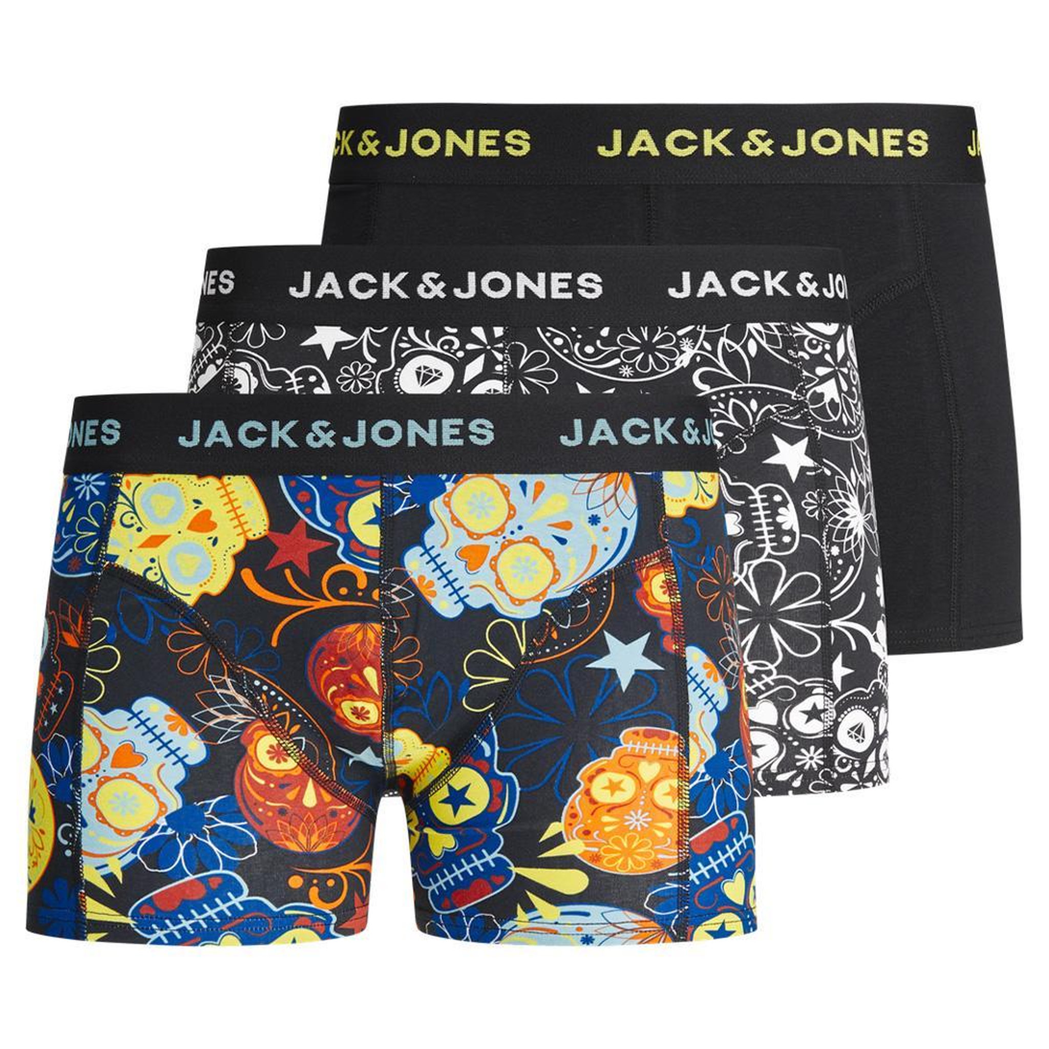 Jack & Jones x3 Boxers Noires/Jaunes Garçon Jack & Jones Trunks. Coloris disponibles : Noir