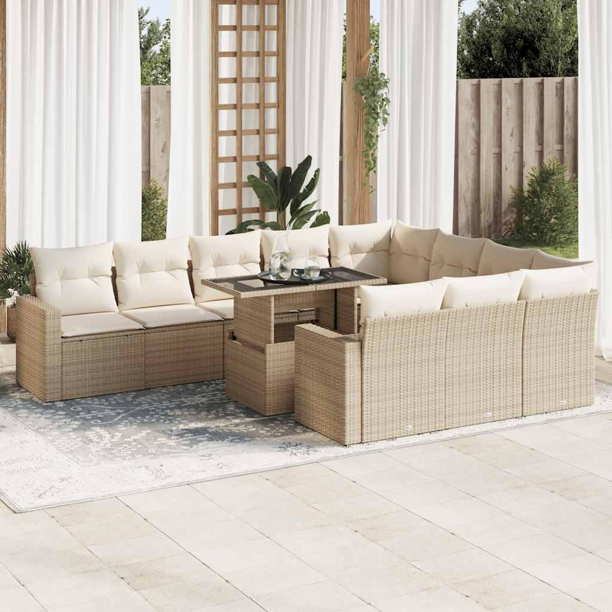 VIDAXL Salon de jardin 11 pcs avec coussins beige resine tressee