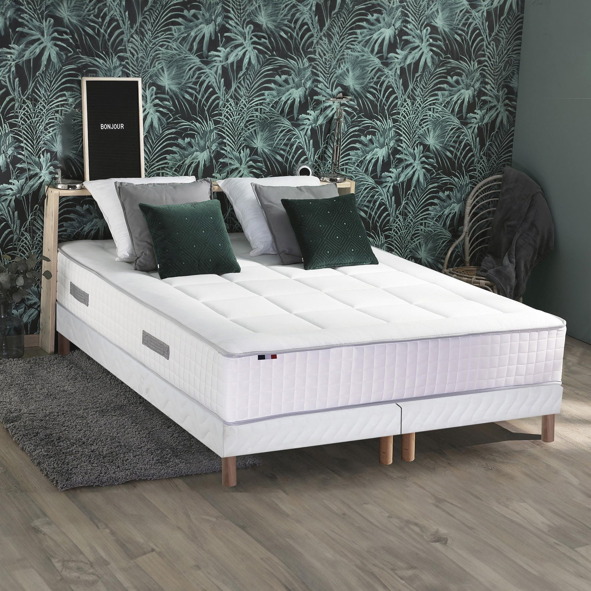 Voir la diapositive 2 : IDLITERIE Ensemble matelas Ressorts 7 zones H28cm + sommier PALACIO 2 FABRICATION FRANCAISE