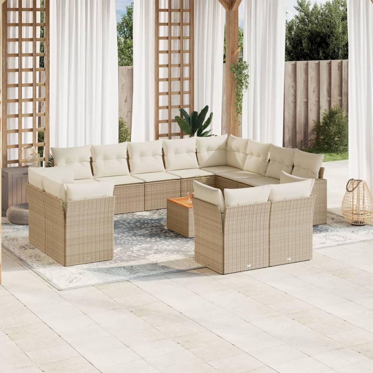 VIDAXL Salon de jardin avec coussins 13 pcs beige resine tressee