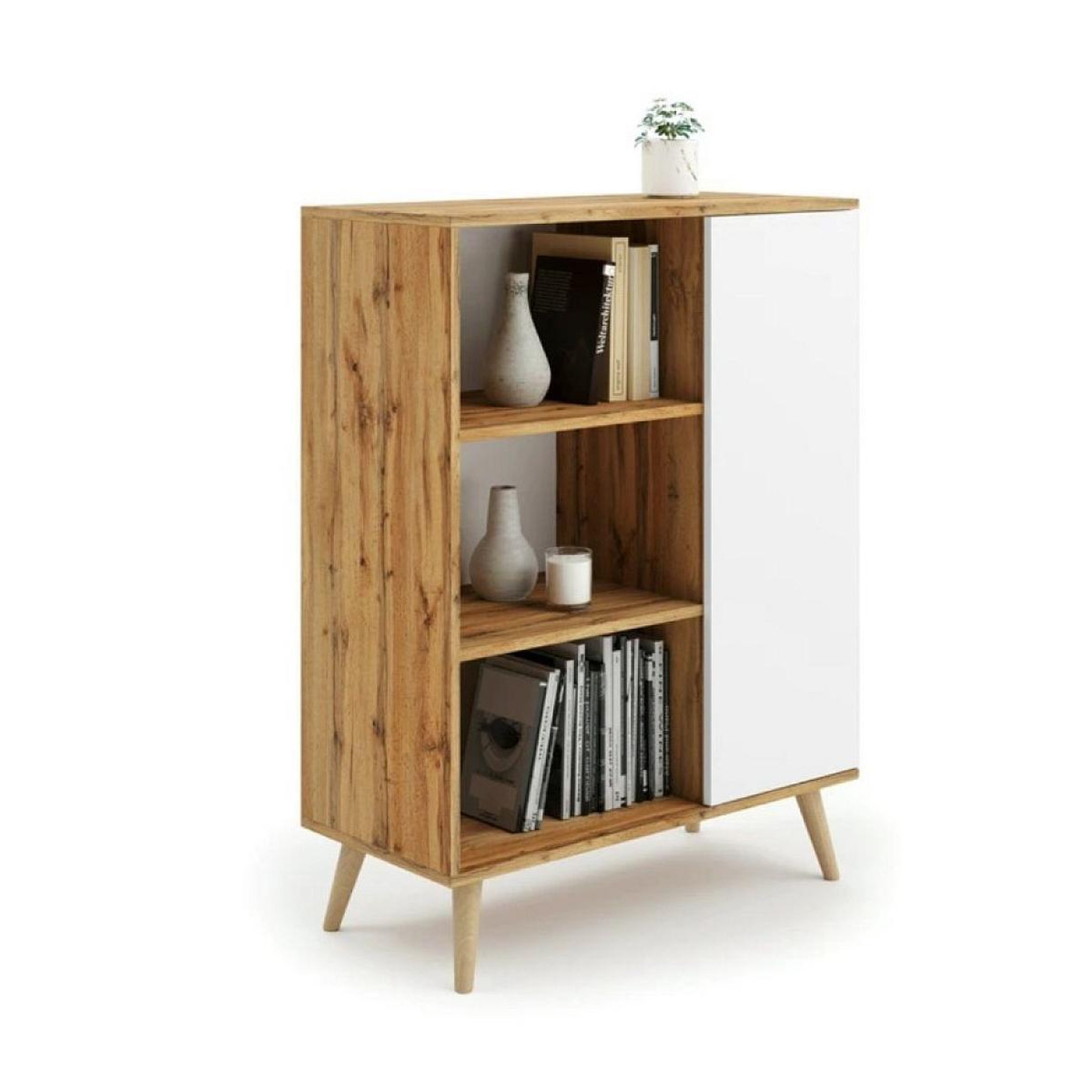 KOBI Bibliothèque Fondi chêne artisanal blanc
