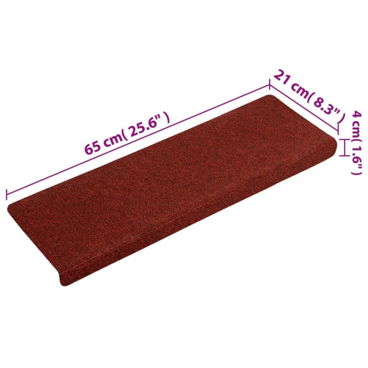 VIDAXL Tapis d'escalier 15 pcs Tissu aiguillete 65x21x4 cm Rouge
