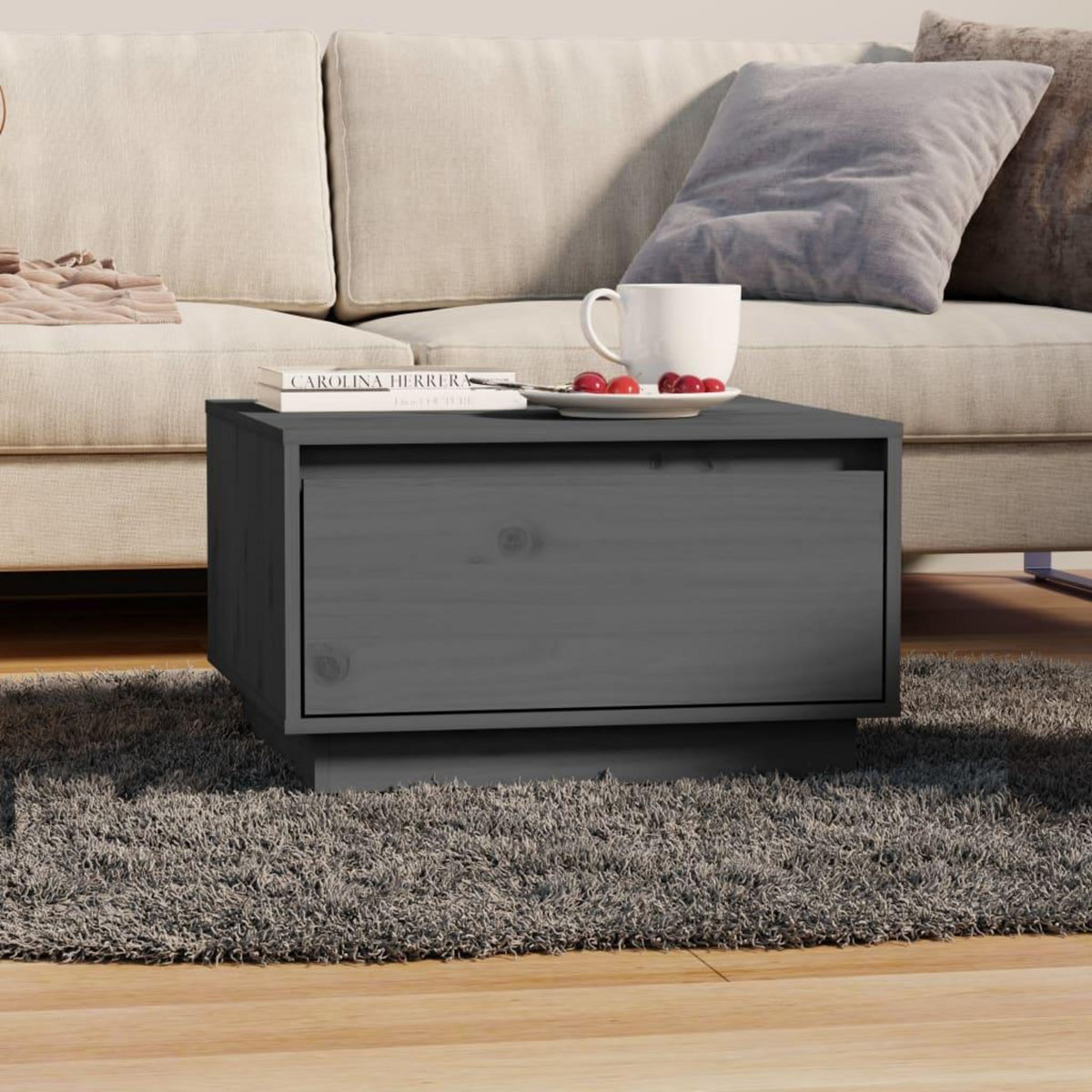 VIDAXL Table basse Gris 55x56x32 cm Bois massif de pin