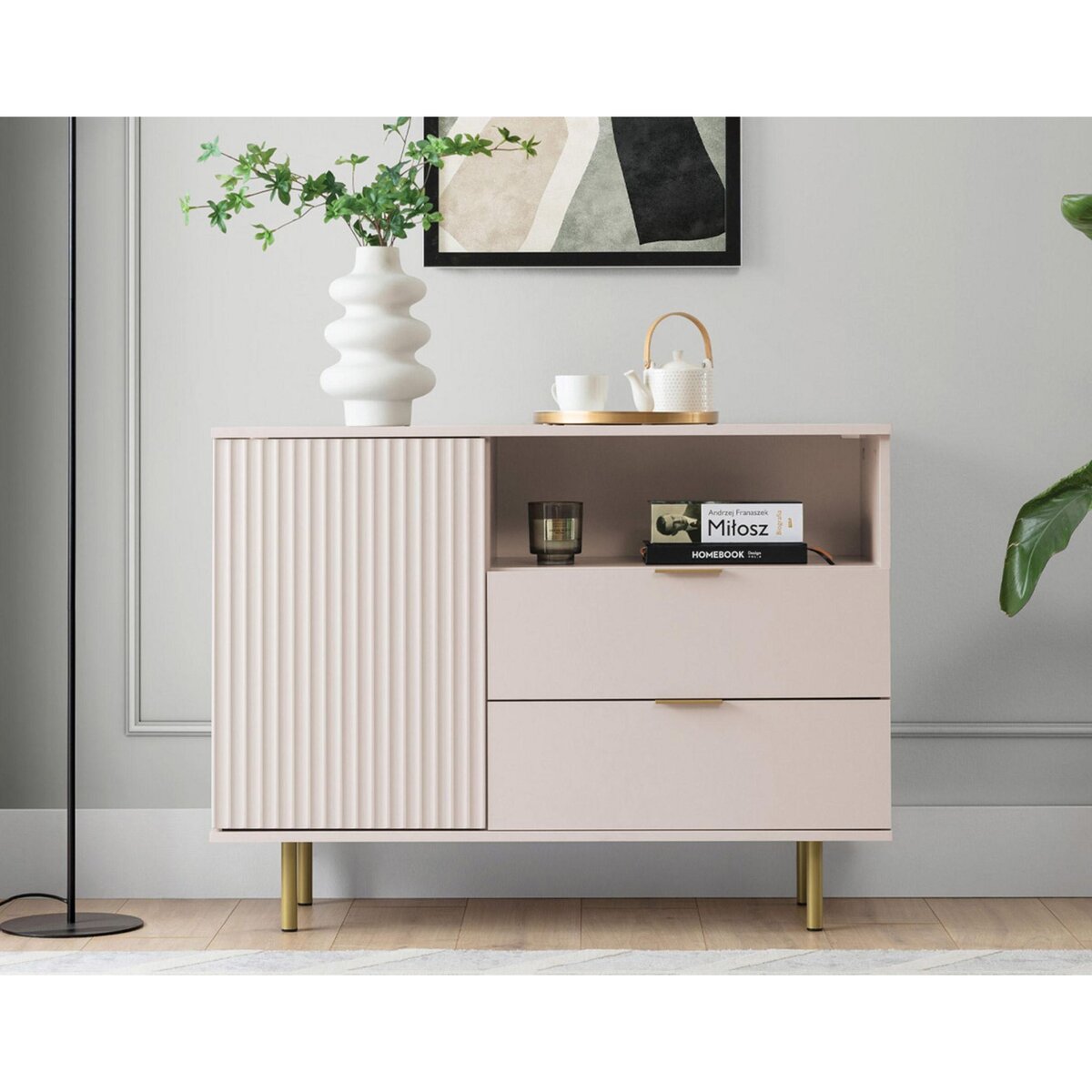 BEST MOBILIER Monica - buffet - beige - 2 tiroirs, 1 porte et 1 niche - 107 cm