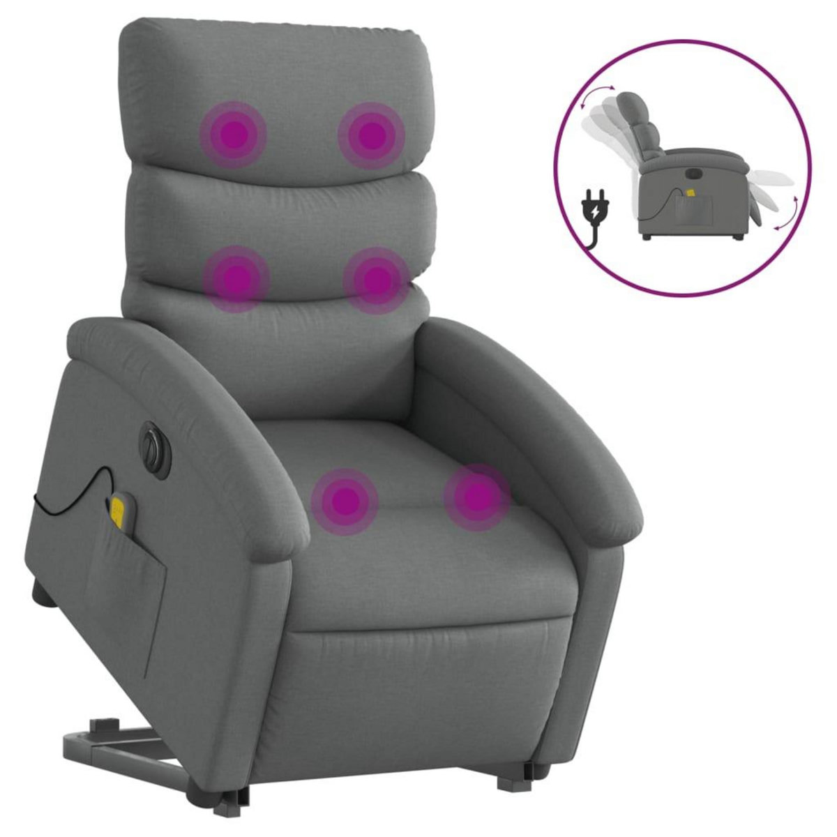 VIDAXL Fauteuil inclinable de massage electrique Gris fonce Tissu