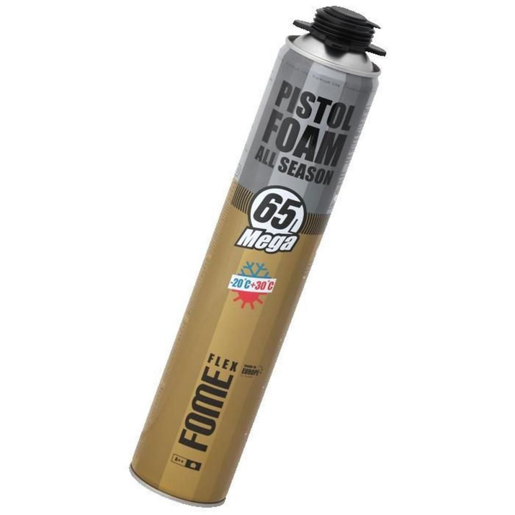 Mousse polyuréthane pistoletable toutes saisons jaune jusqu'à 65 L, application au pistolet, pour montage, étanchéité et isolation