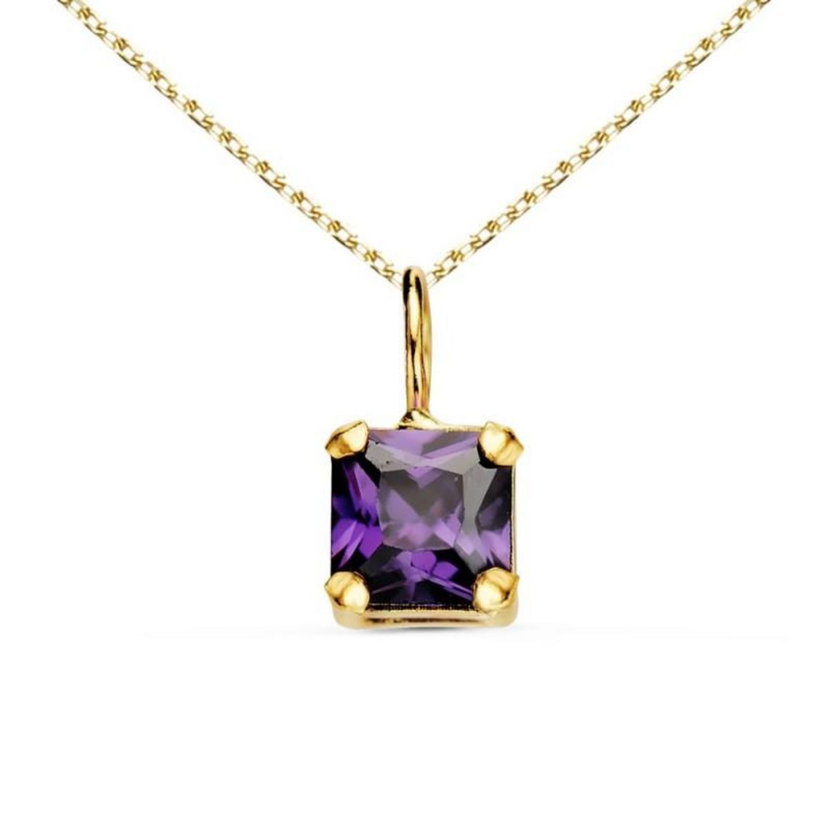 L'ATELIER D'AZUR Collier - Pendentif Or Jaune 18 Carats 750/000 - Zirconium Améthyste - Chaine Dorée