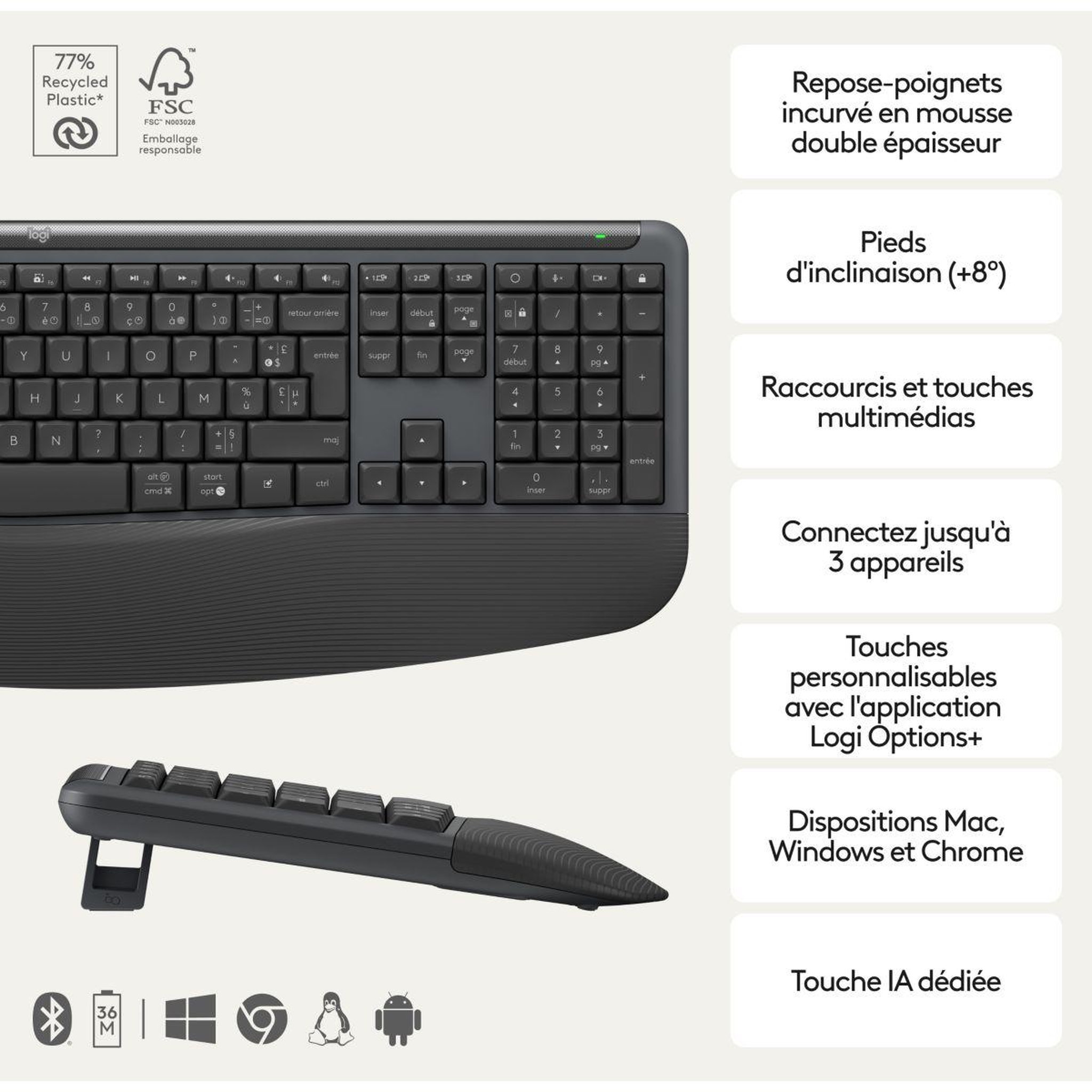 Voir la diapositive 2 : Logitech Clavier sans fil signature comfort plus mk880 graphite