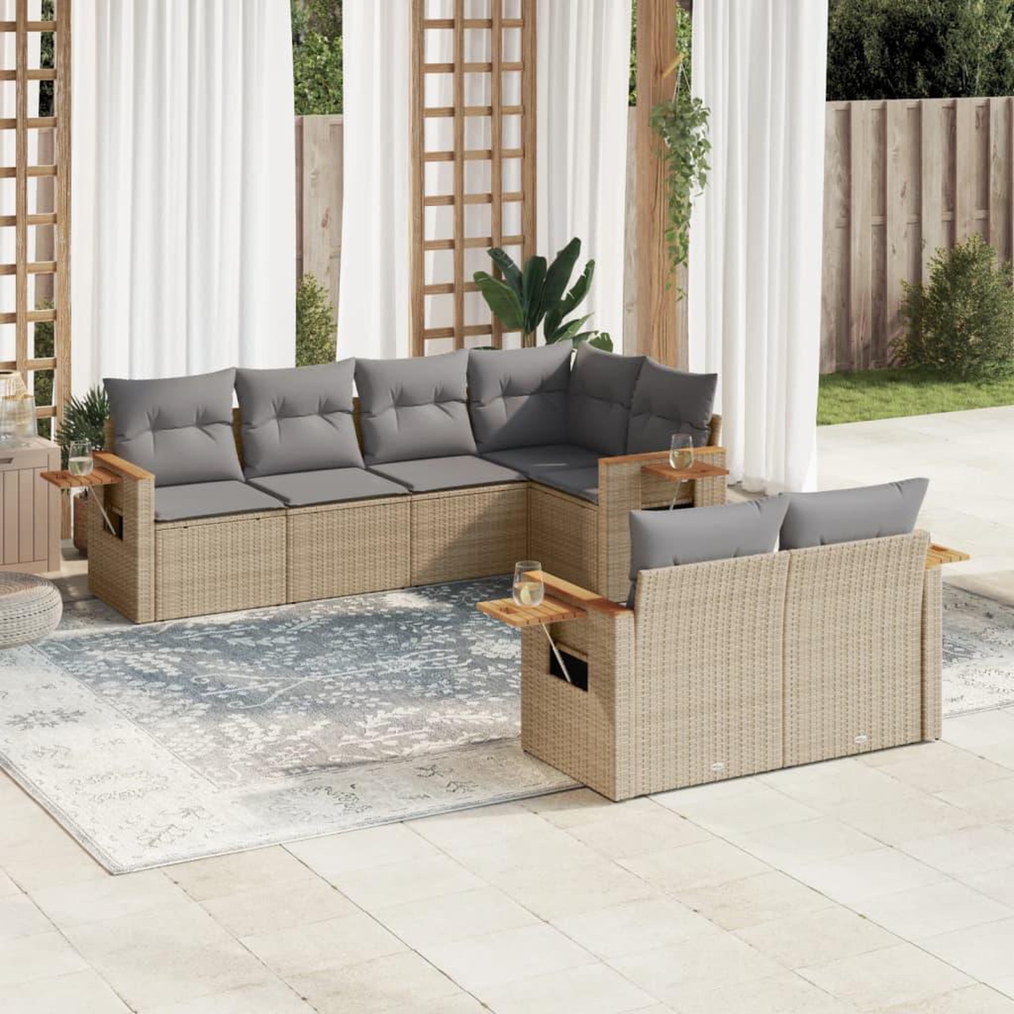 VIDAXL Salon de jardin avec coussins 7 pcs beige resine tressee