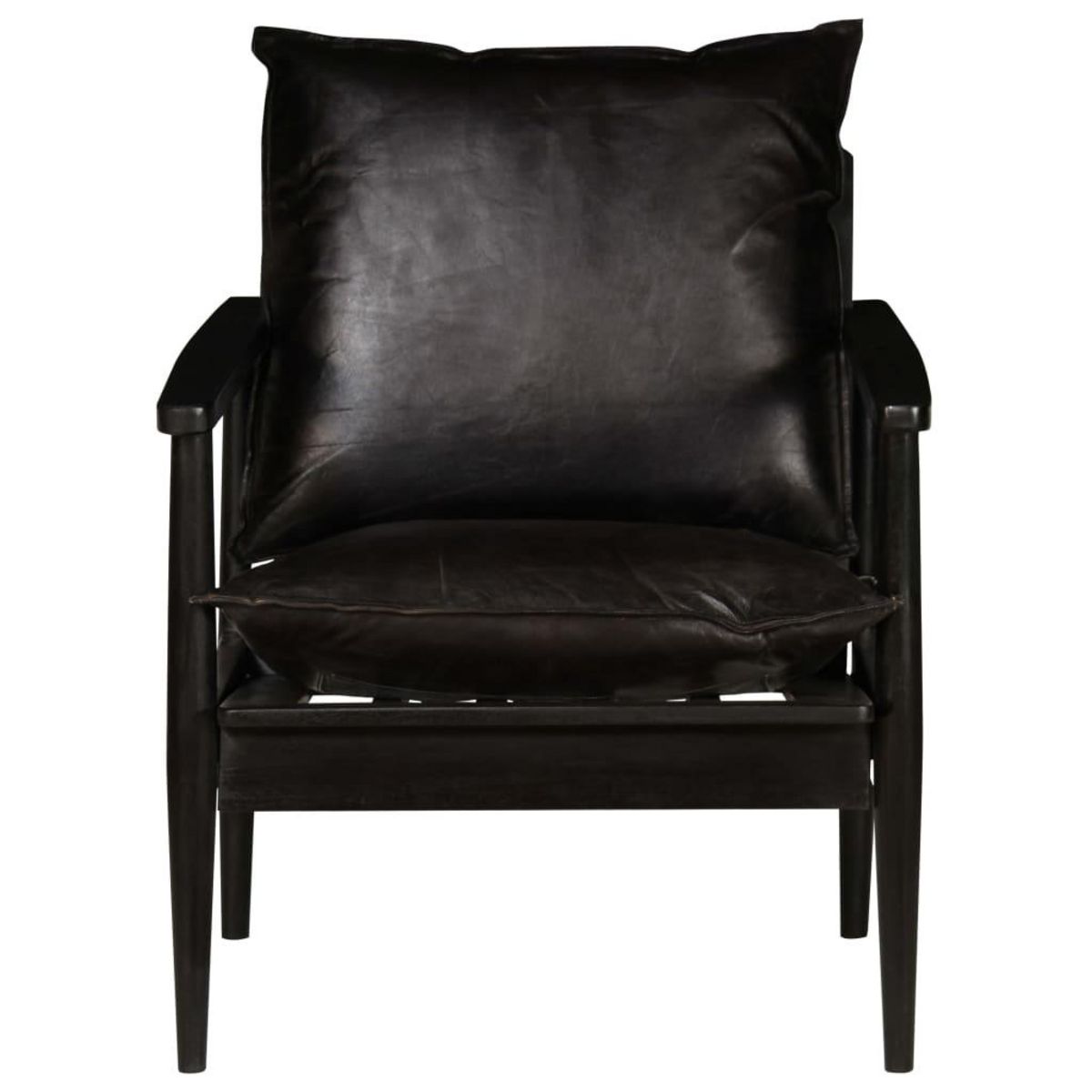VIDAXL Fauteuil Noir Cuir veritable avec bois d'acacia