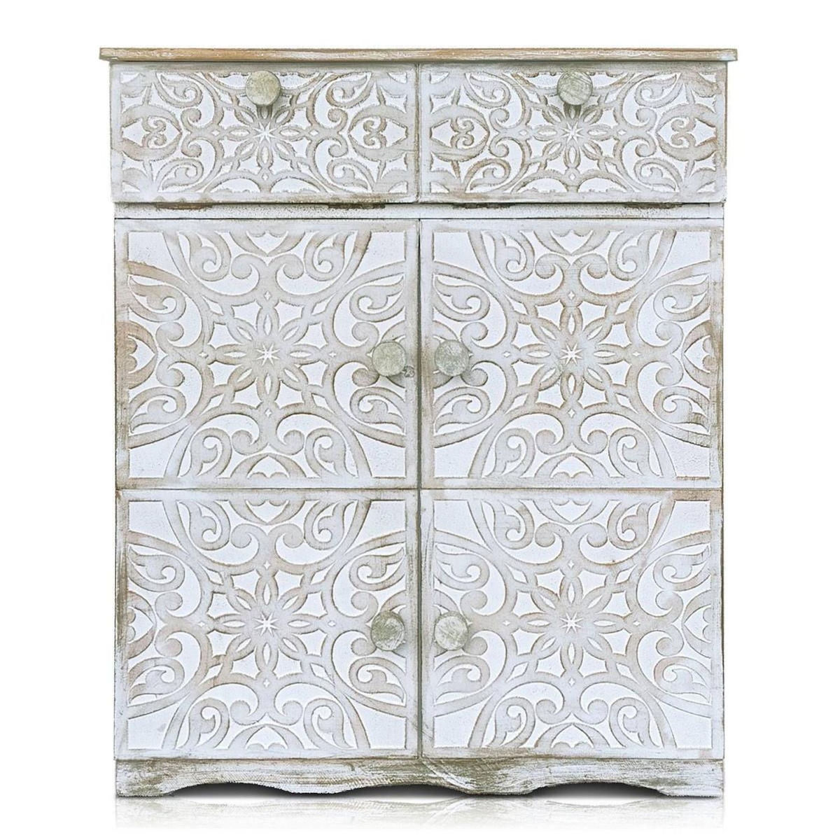 Paris Prix Buffet Design en Bois Sculpté  Ronny II  85cm Blanc