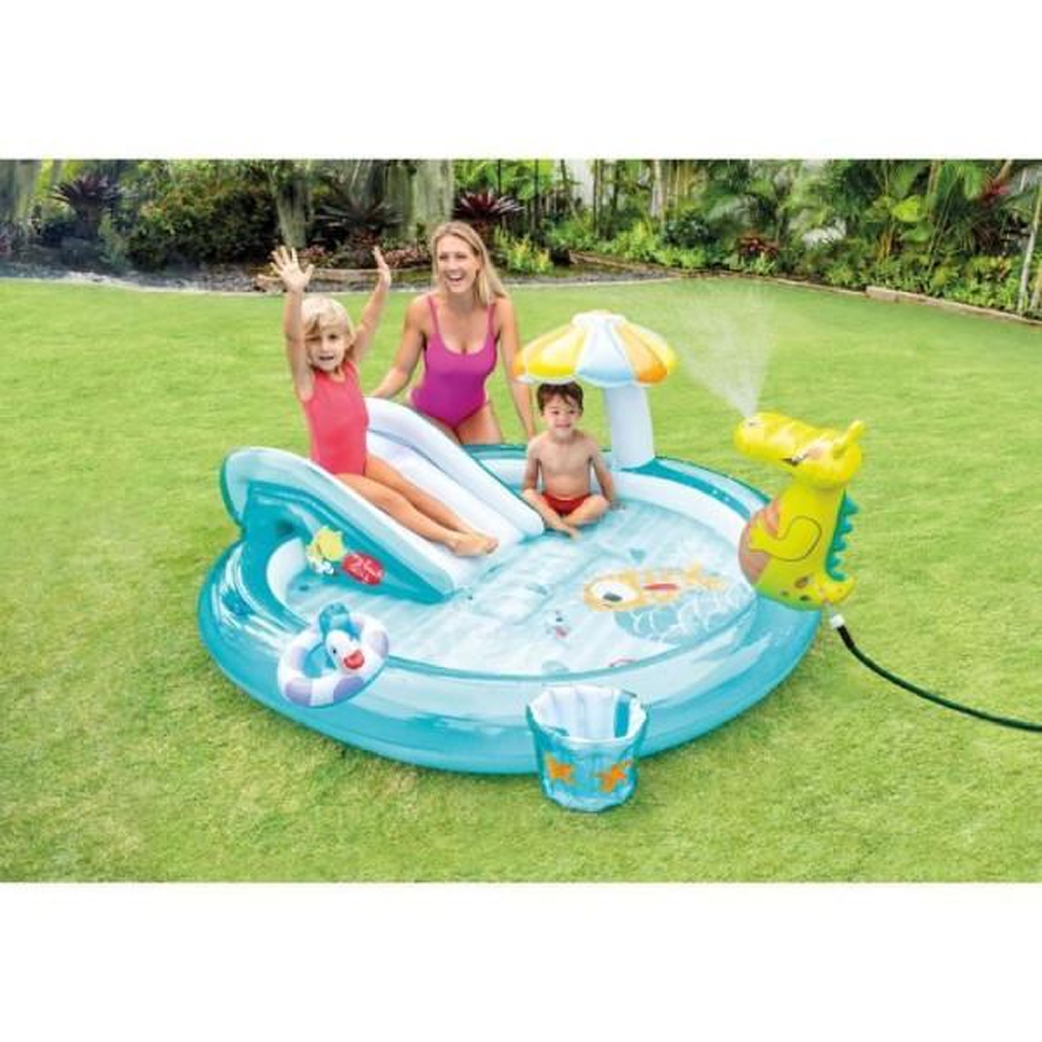 Voir la diapositive 6 : INTEX Aire de jeux gonflable - INTEX - Alligator - 160 Litres - 2 ans+ - 201 x 160 x 84 cm - Inclus : 1 bouée canard et un sceau gonf