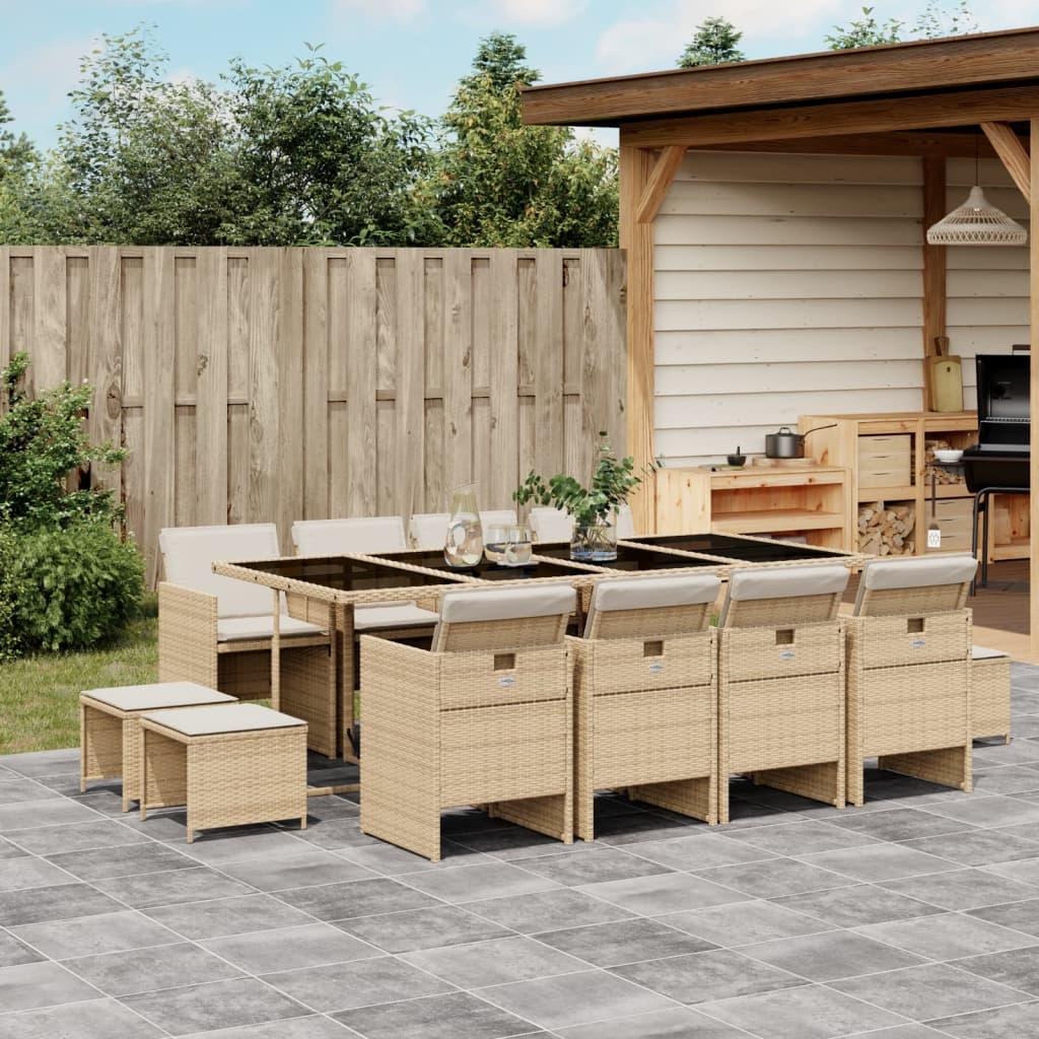 Voir la diapositive 1 : VIDAXL Ensemble a manger de jardin et coussins 13 pcs beige
