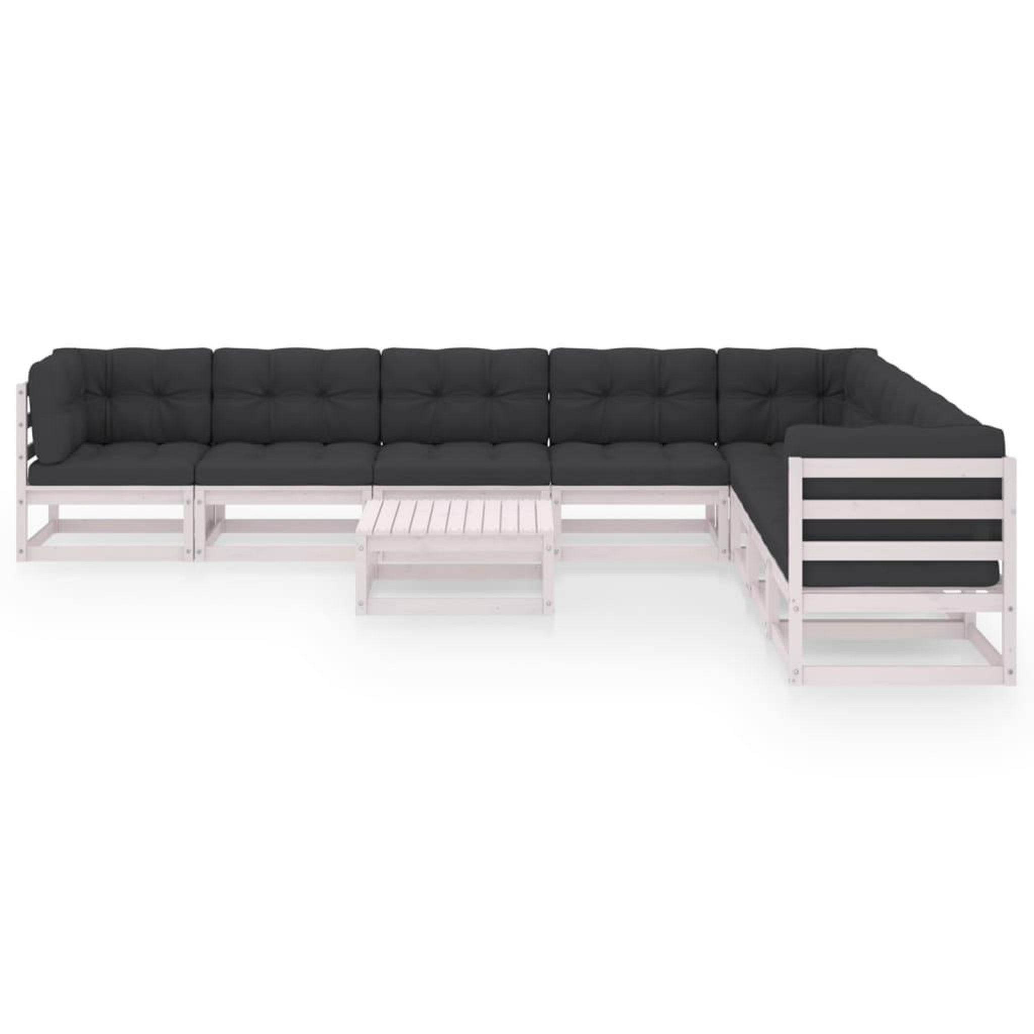 Voir la diapositive 2 : VIDAXL Salon de jardin 9 pcs avec coussins Blanc Bois de pin massif