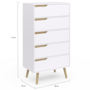Voir la diapositive 5 : ID MARKET Chiffonnier 5 tiroirs HELSINKI 60 cm scandinave blanc commode semainier