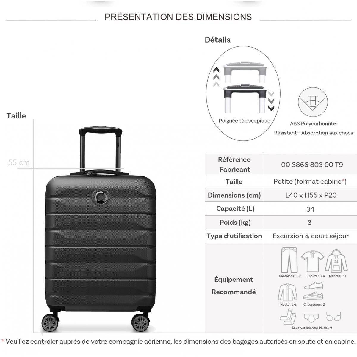 Delsey Valise cabine rigide Air Armour TSA polycarbonate 55cm