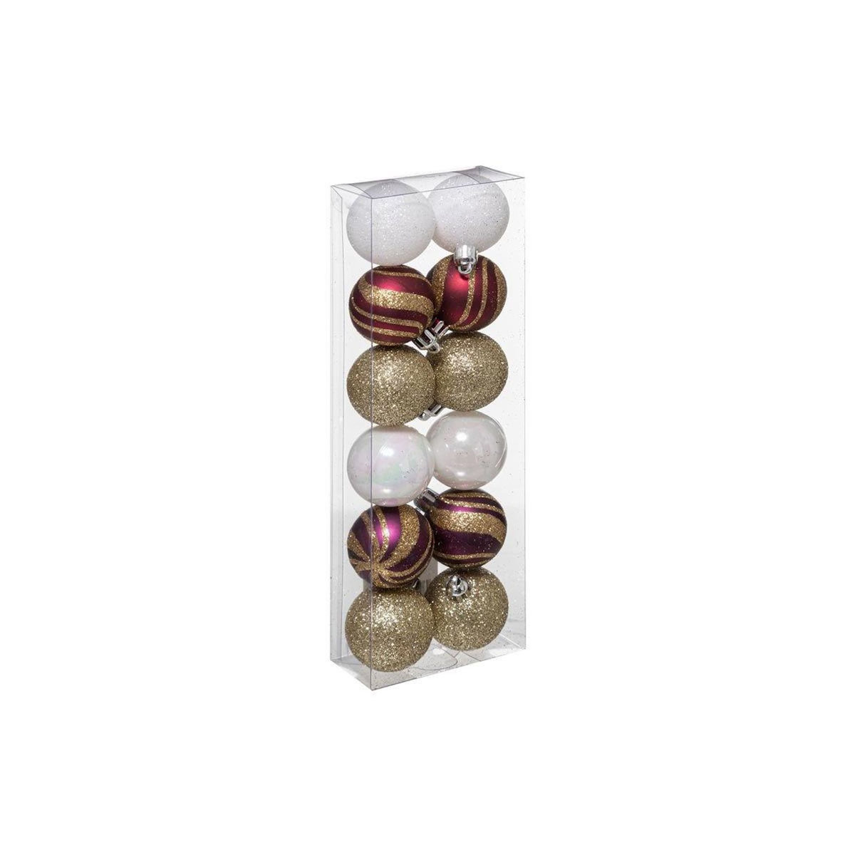FEERIC LIGHT & CHRISTMAS Lot de 12 Boules de Noël  Héritage  4cm Rouge & Blanc