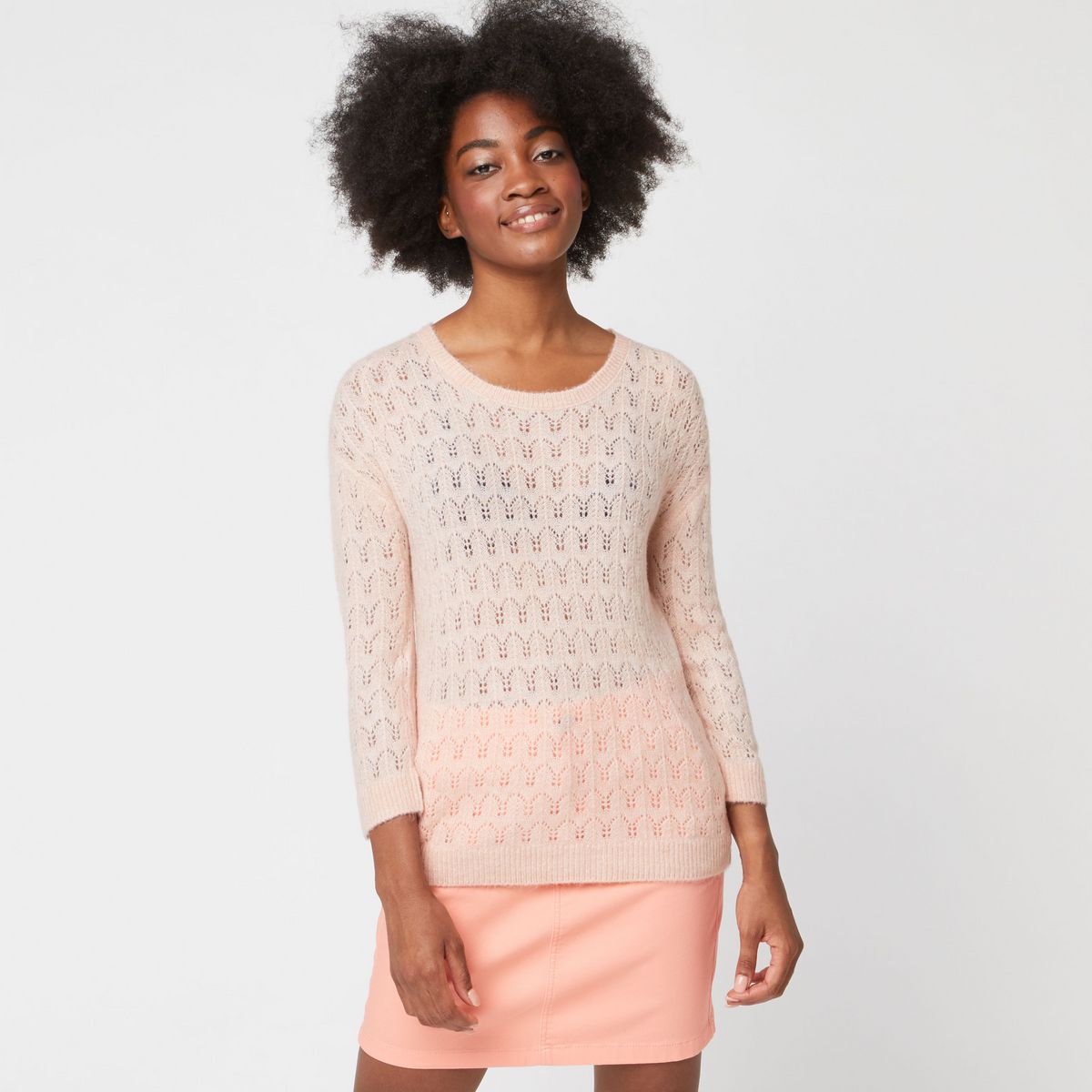 IN EXTENSO Pull col rond orange avec détails ajourés femme