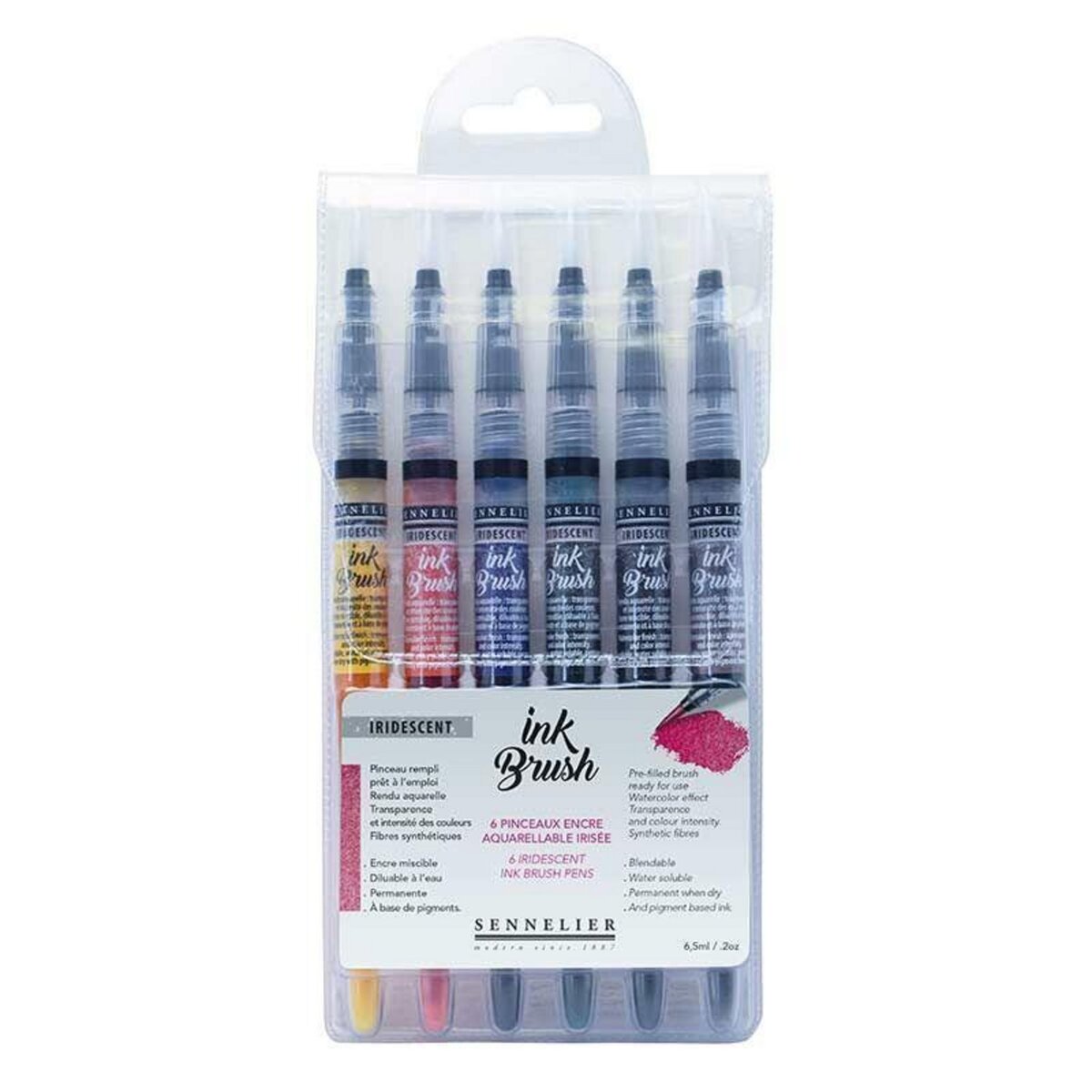 SENNELIER 6 pinceaux encre aquarellable - Couleurs irisées - Ink brush