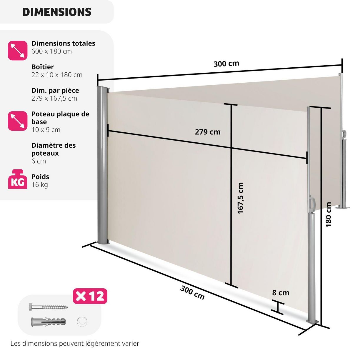 tectake Paravent rétractable double et extensible avec enrouleur
