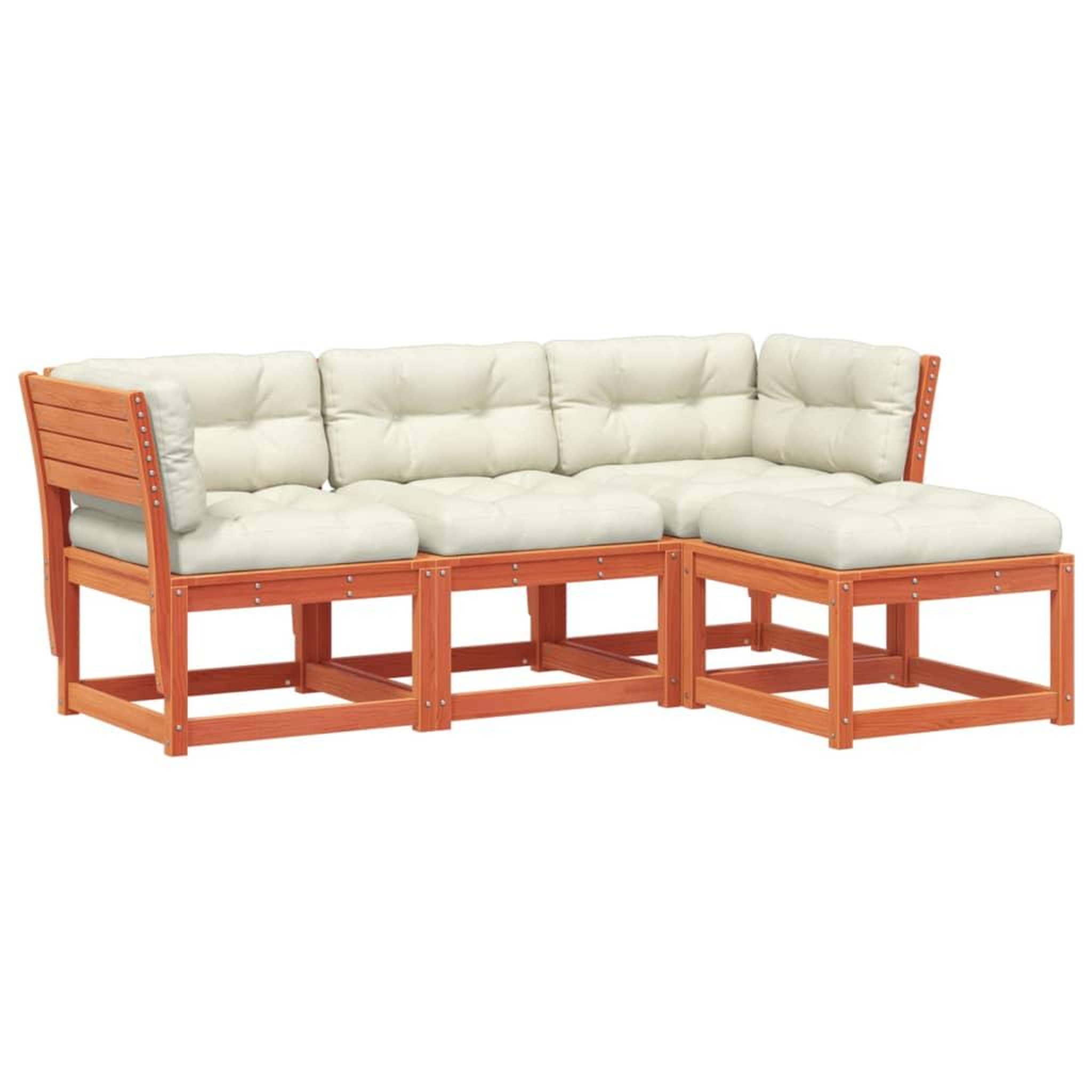 Voir la diapositive 2 : VIDAXL Salon de jardin 4 pcs avec coussins cire marron bois pin massif