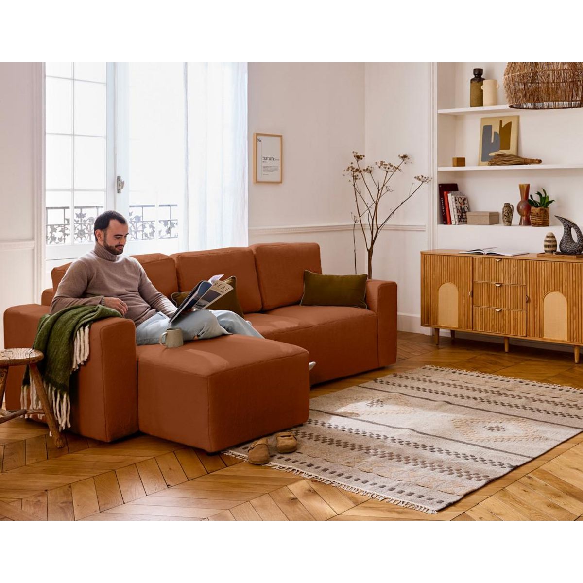 LISA DESIGN Livy - canapé d'angle réversible 4 places convertible avec coffre en fausse fourrure