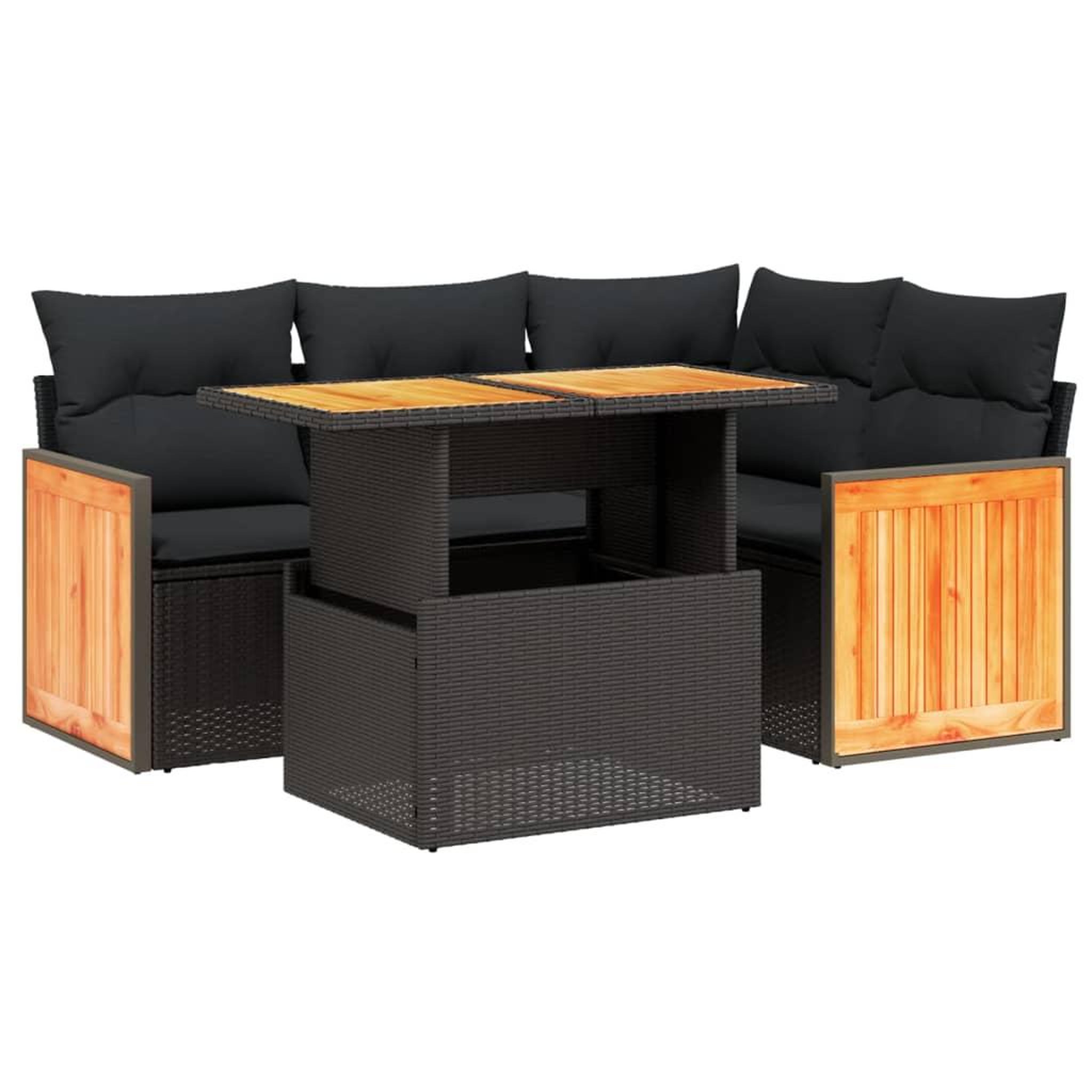 Voir la diapositive 2 : VIDAXL Salon de jardin 5 pcs avec coussins noir resine tressee