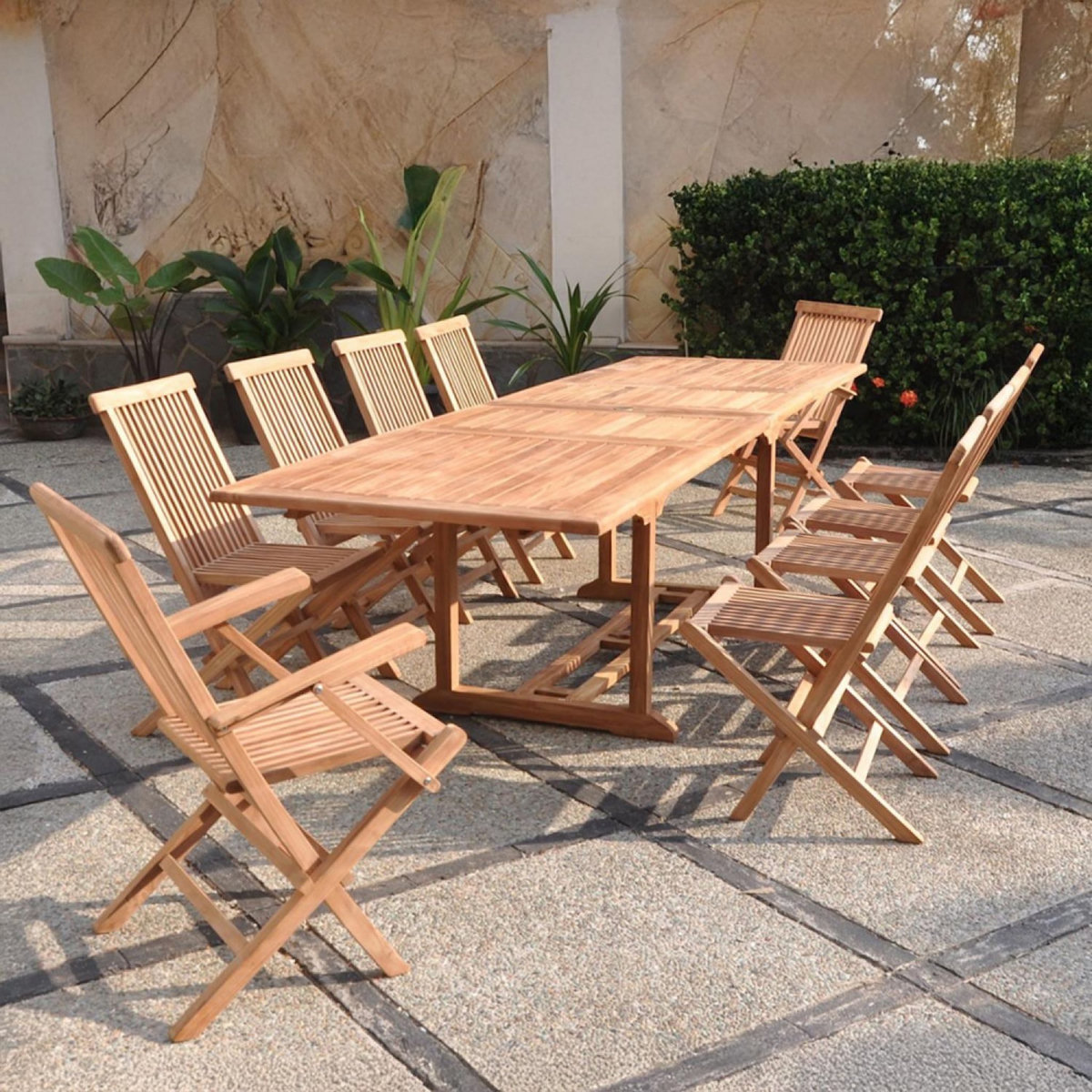 CONCEPT USINE Salon de jardin teck 12 places table rectangulaire 8 chaises 2 fauteuils KAJANG