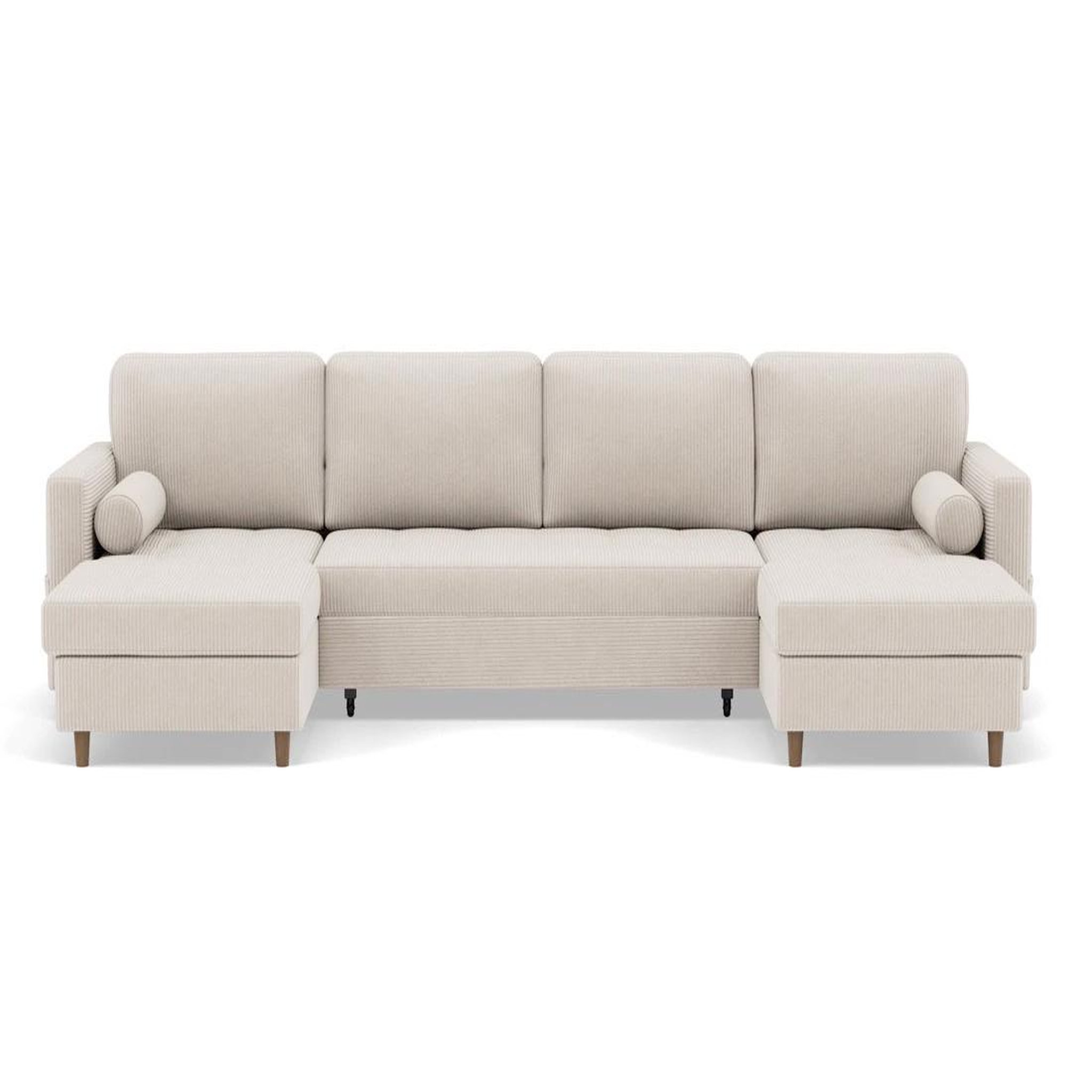 BEST MOBILIER Marceau - canapé panoramique en u 7 places convertible avec 2 coffres en velours côtelé. Coloris disponibles : Beige