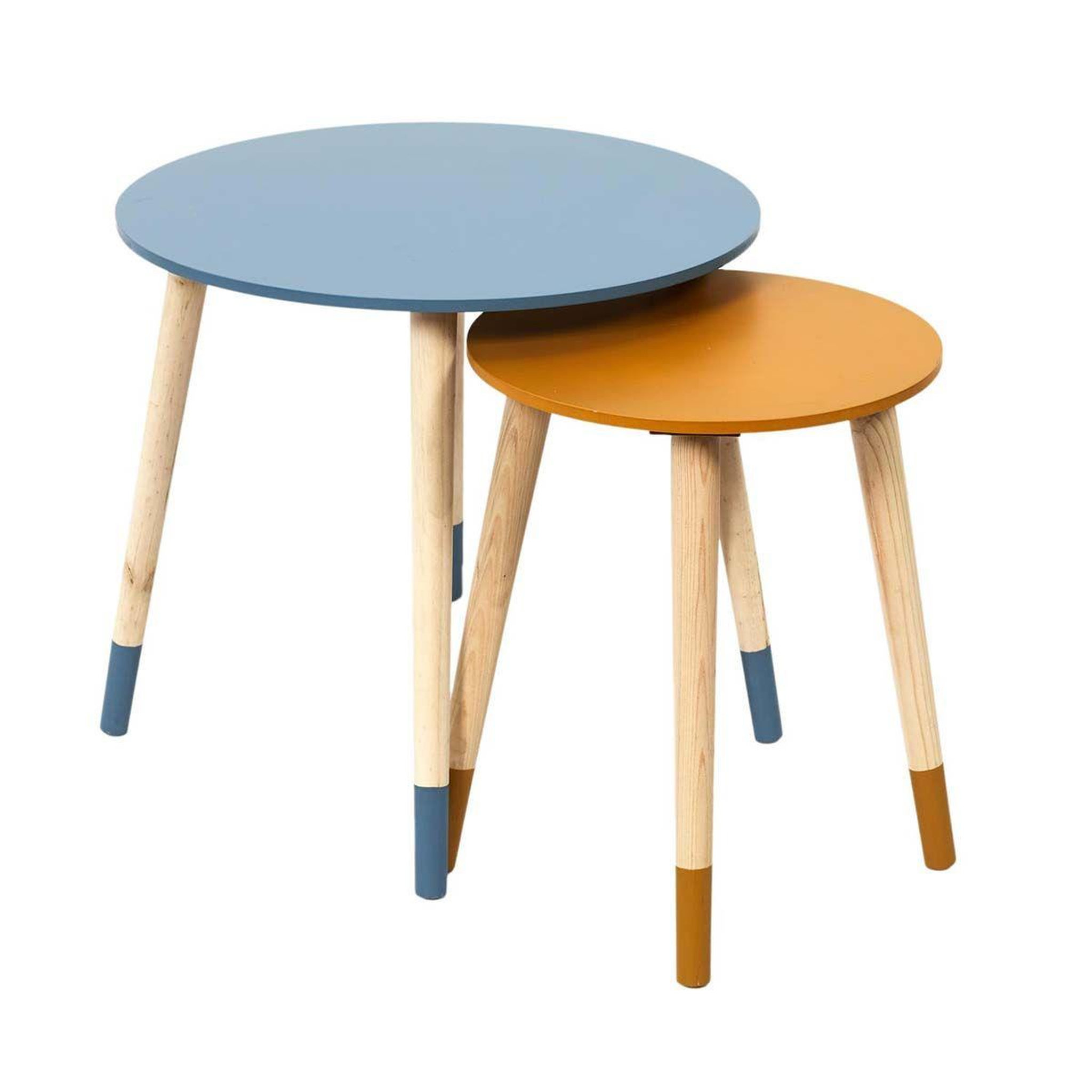 The Home Deco Factory Lot de 2 tables gigognes  relief bicolore  48cm bleu & jaune