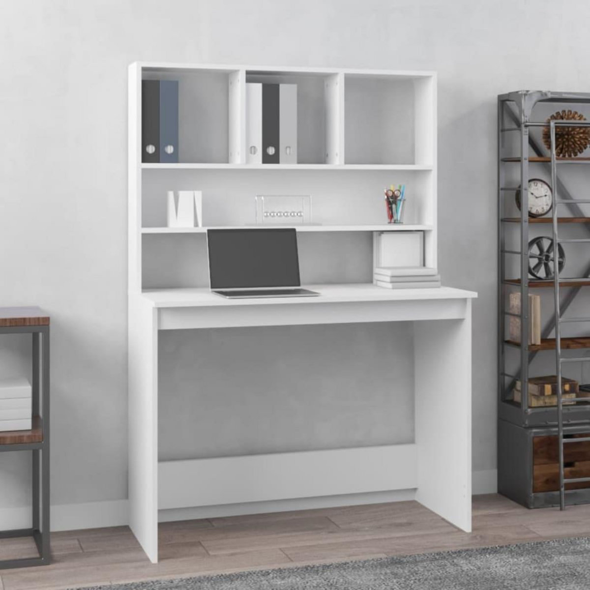 VIDAXL Bureau avec etageres Blanc 102x45x148 cm Bois d'ingenierie