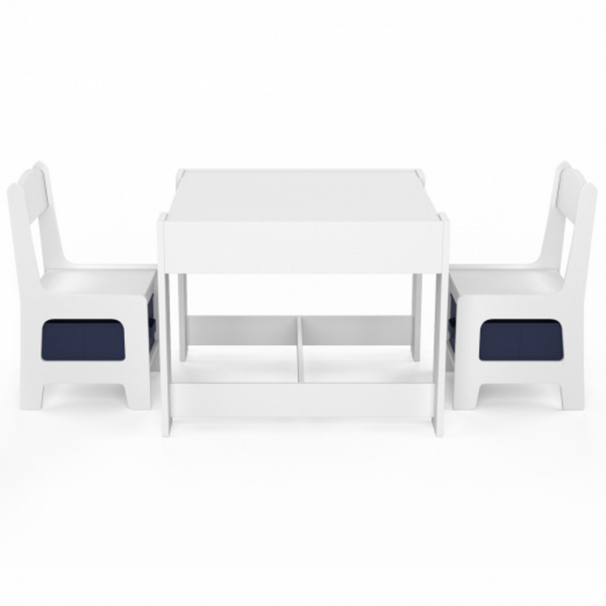 ID MARKET Table à dessin reversible + 2 chaises GABRIEL blanc avec bacs de rangement