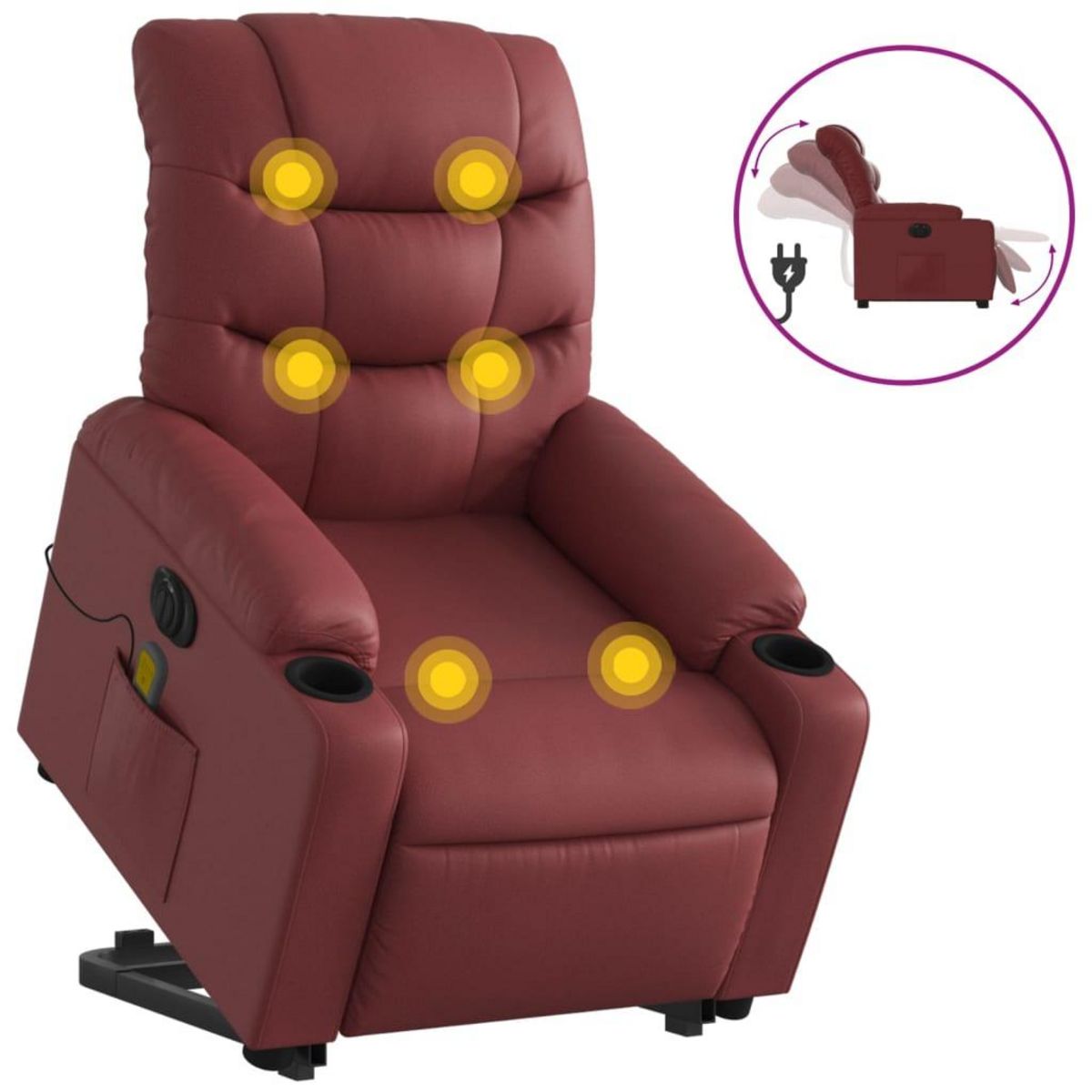 VIDAXL Fauteuil inclinable de massage electrique rouge bordeaux